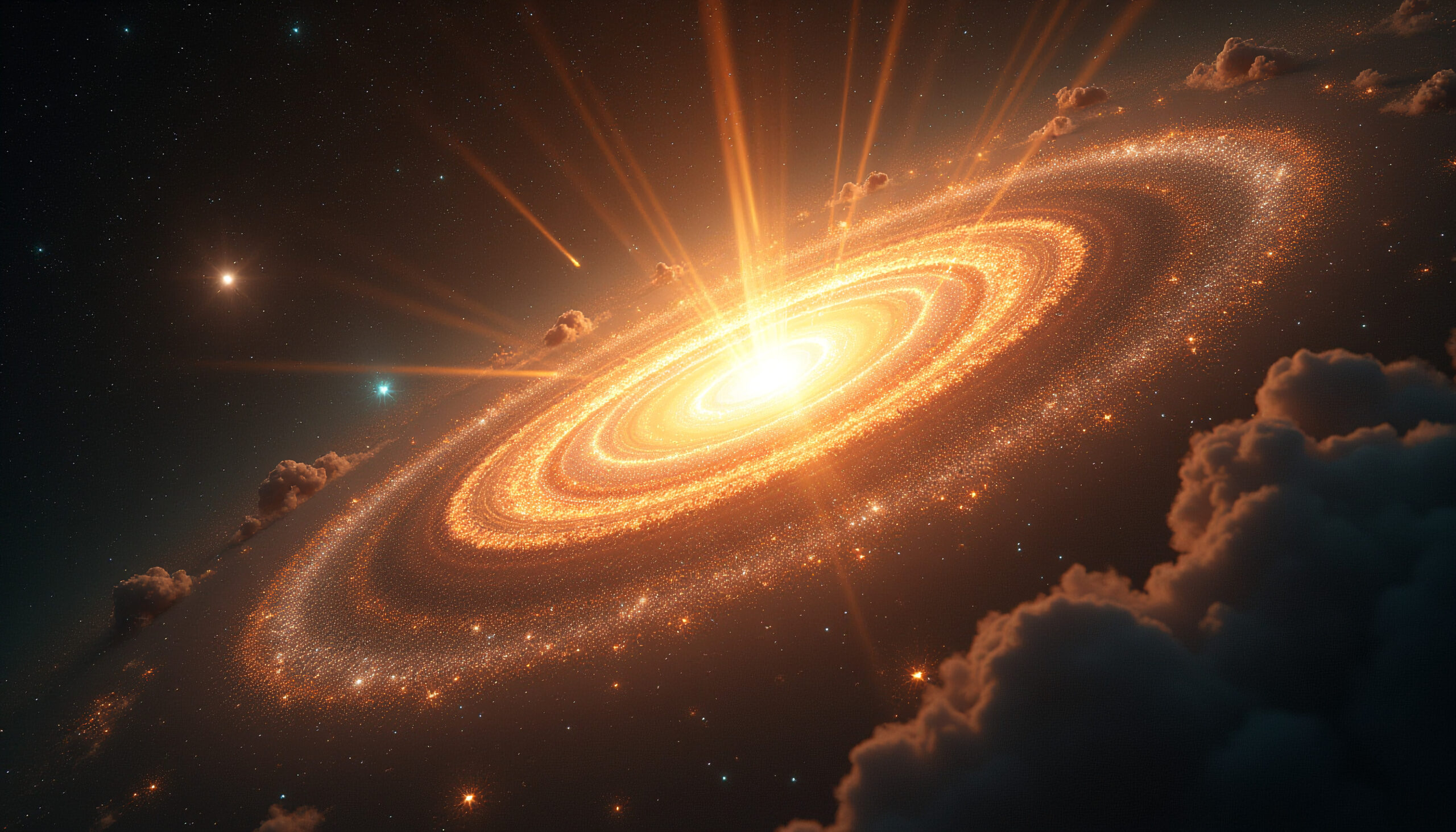 Luminous Spiral Galaxy and Clouds