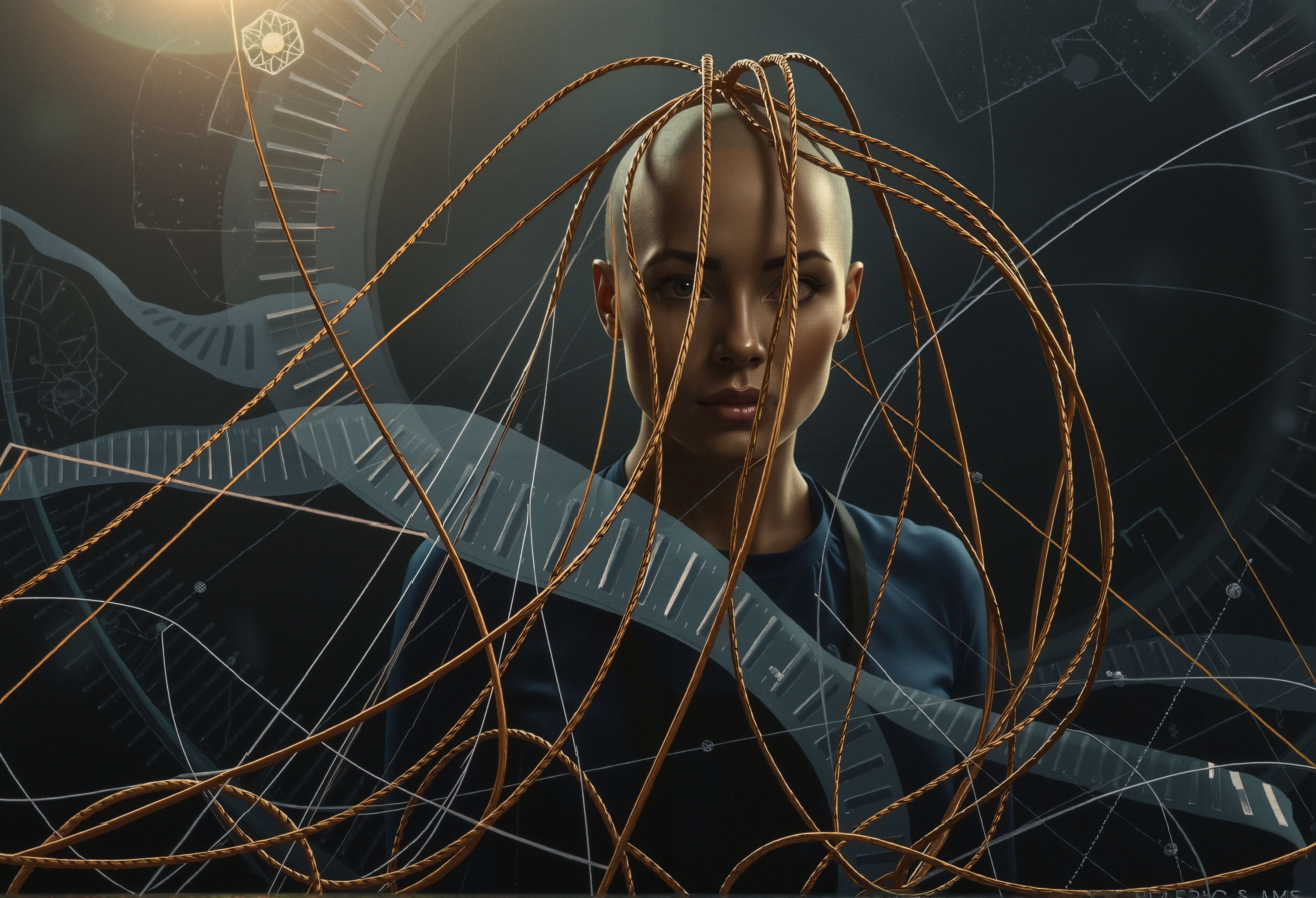 Person Surrounded by Copper Wires and DNA