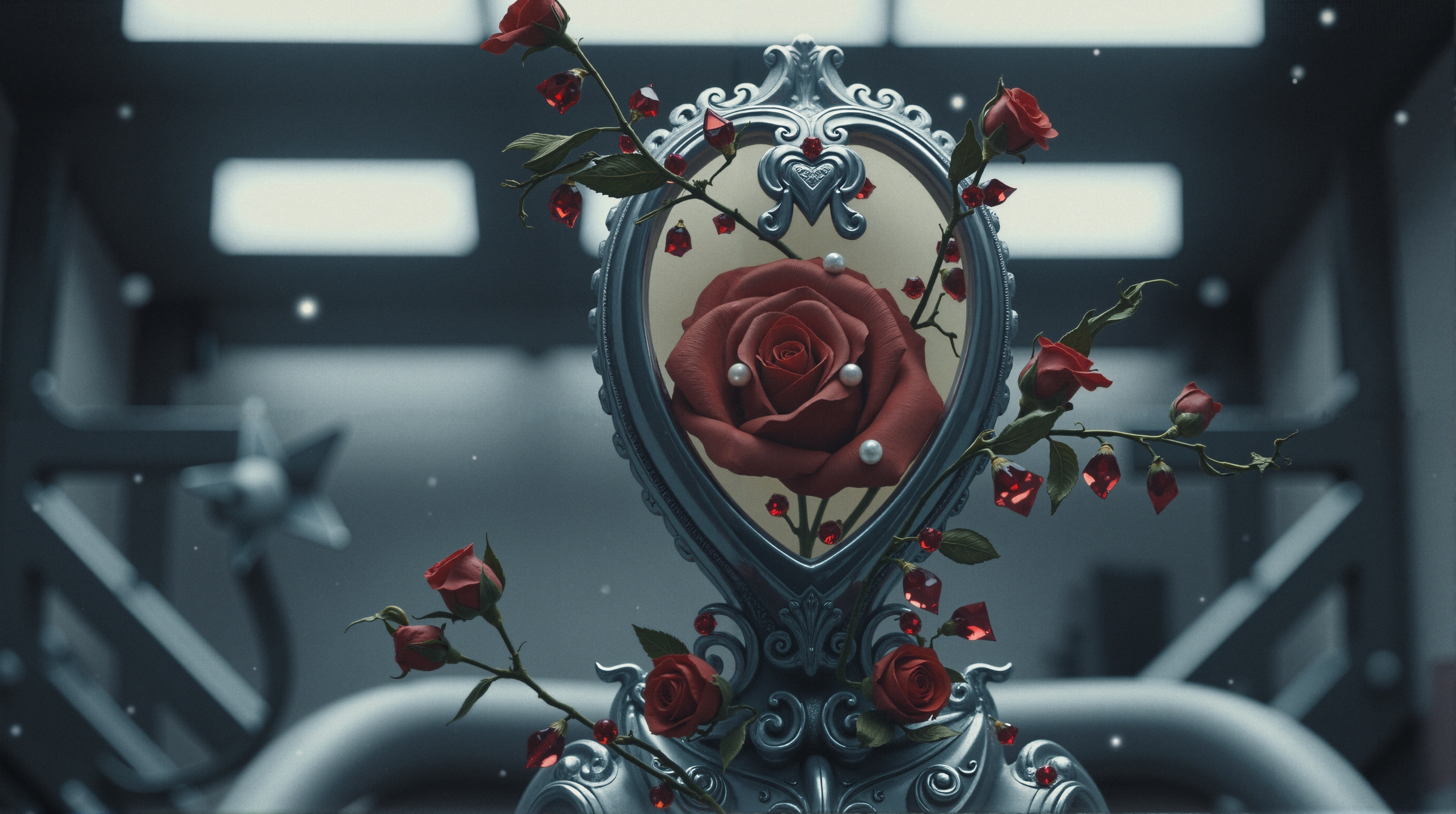 Elegant Mirror with Red Rose