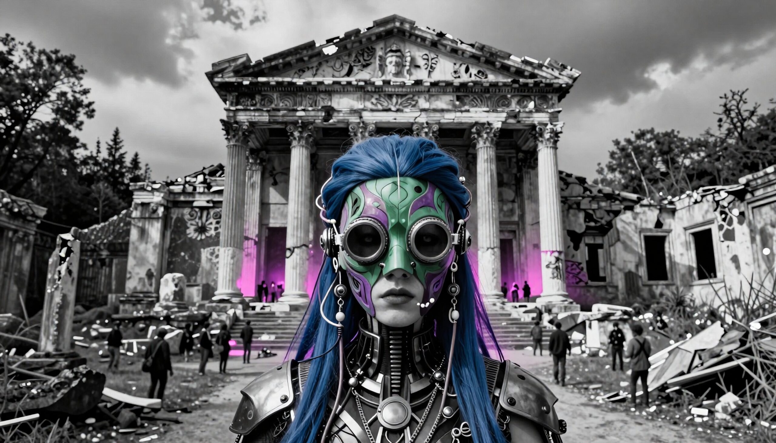 Cyberpunk and Ancient Ruins Fusion