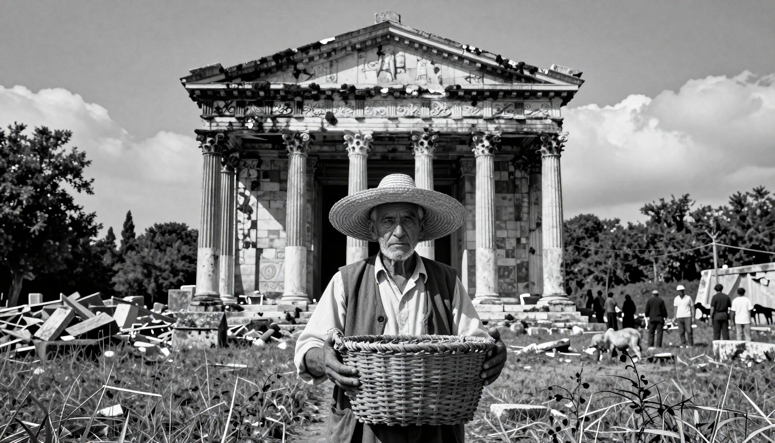 Ancient Temple and Basket Holder