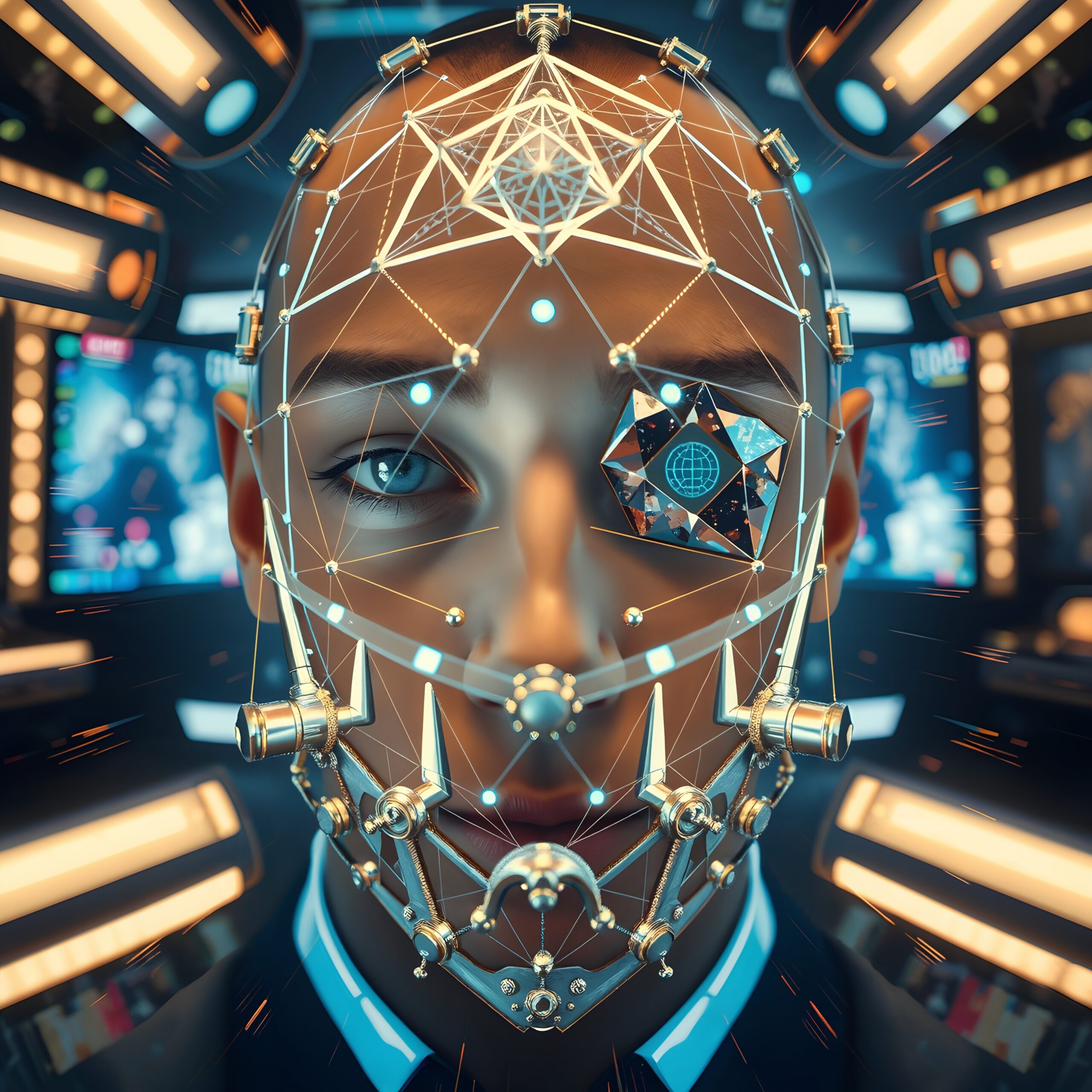 Cybernetic Human in Futuristic Landscape