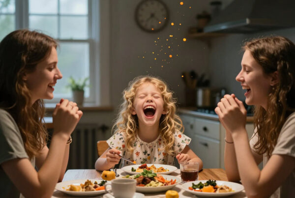 Happy family sharing joyful dinner laugh