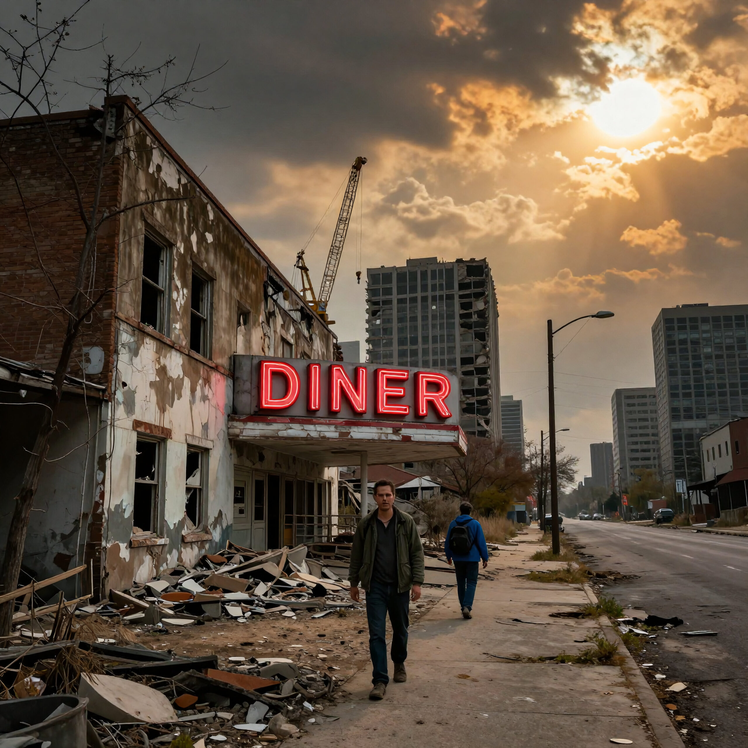 Diner in Ruined Urban Landscape