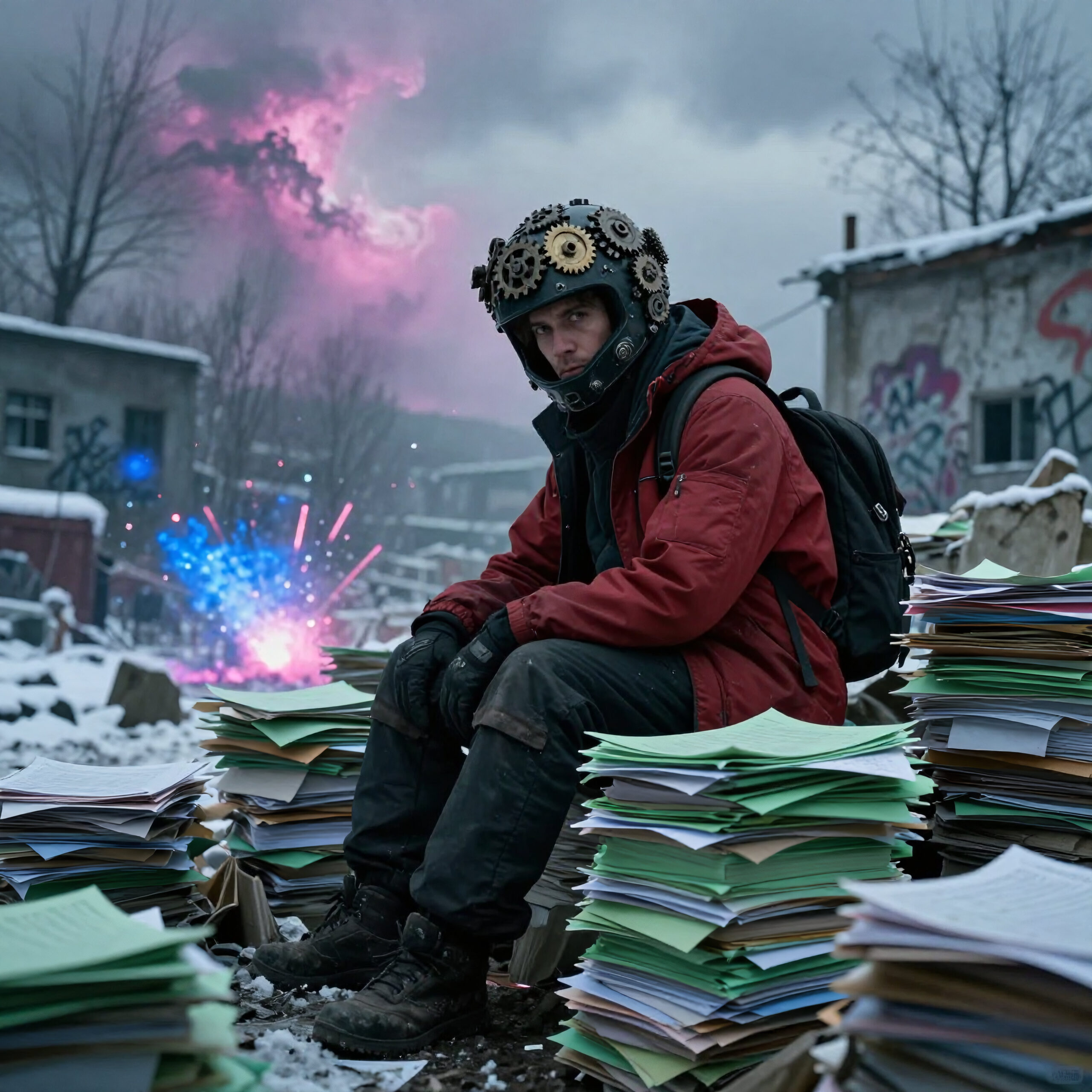 Paper Storm Under Pink Skies