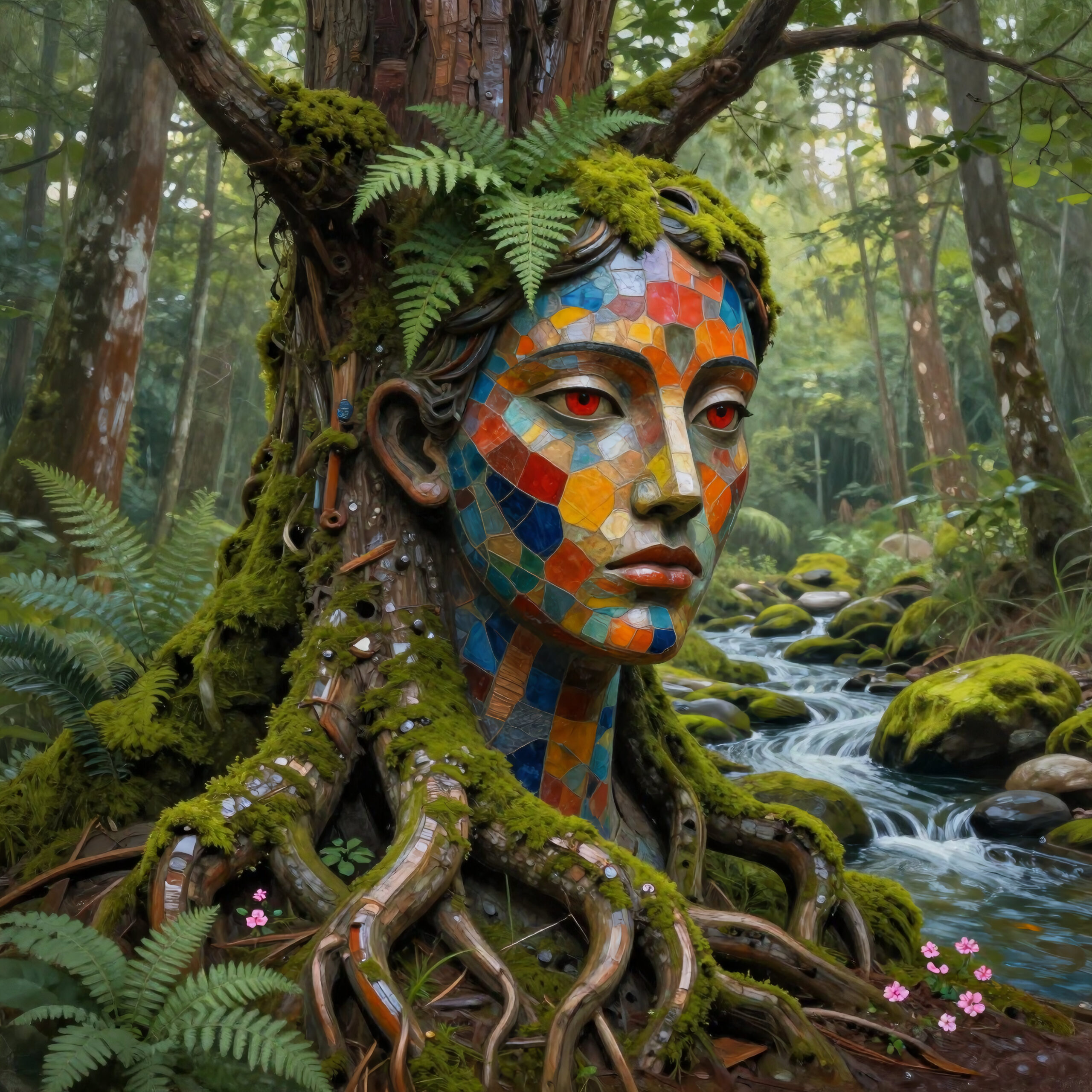 Forest Spirit Mosaic Face