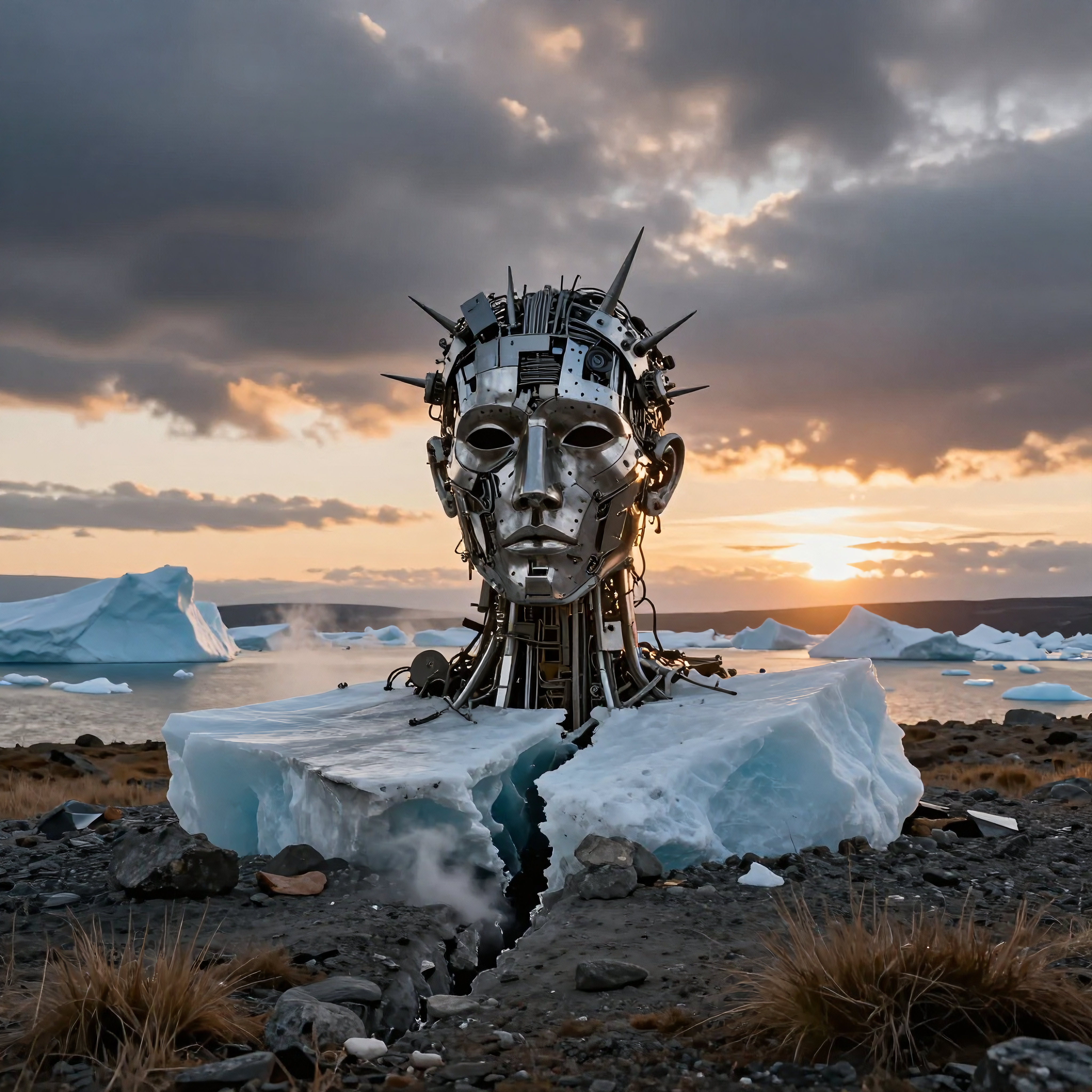 Robotic Head Emerging from Arctic Ice