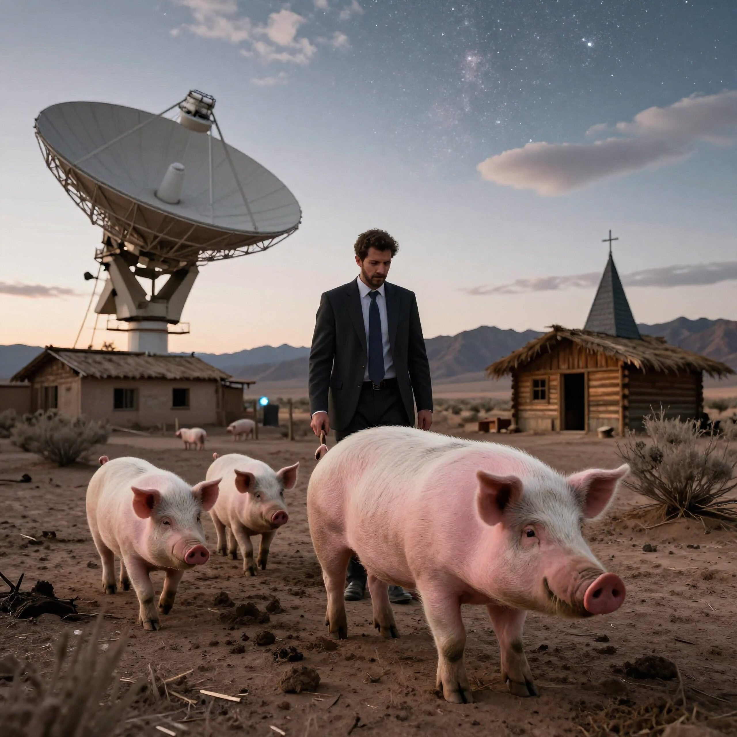 Businessman With Pigs Under Stars