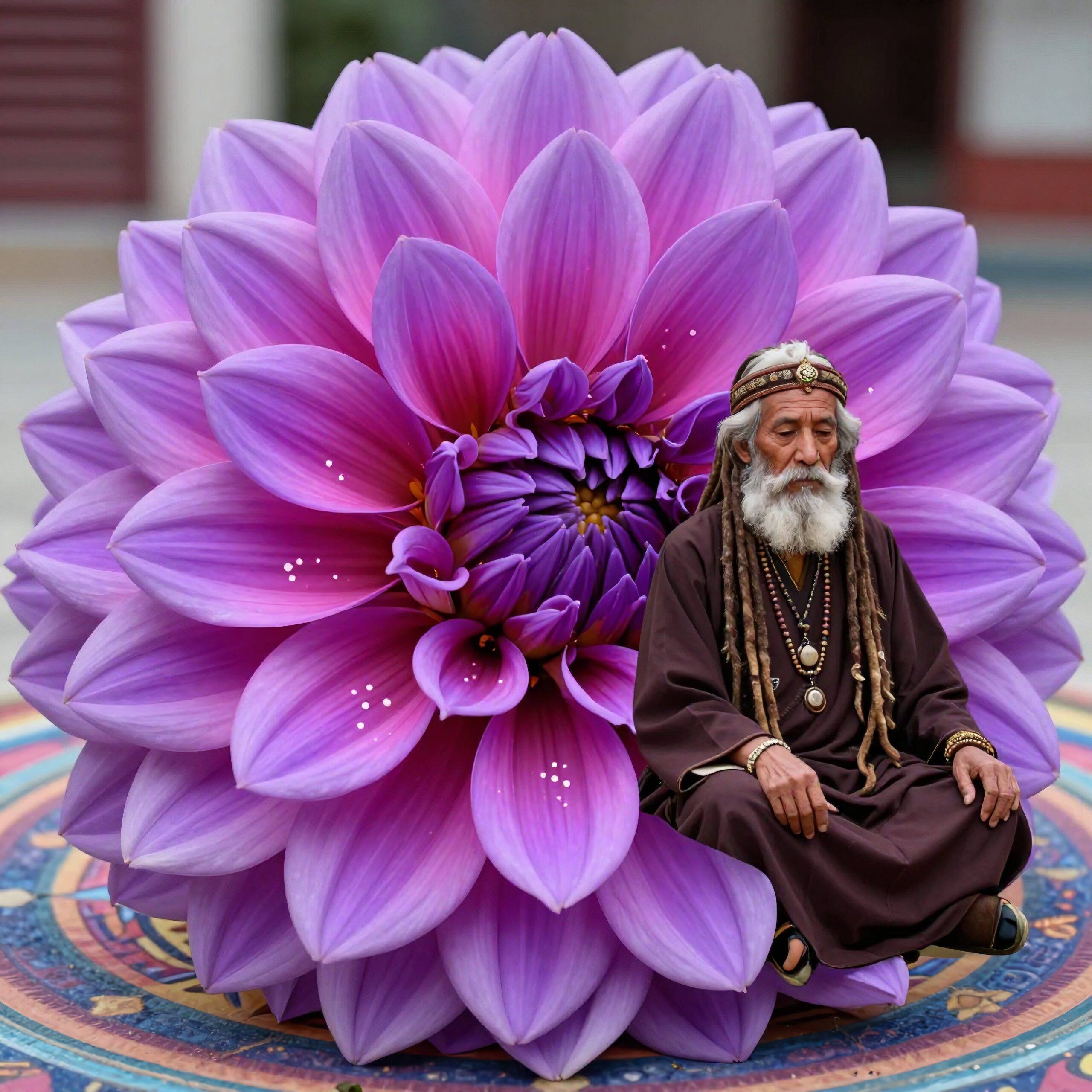 Meditative mind among giant petals