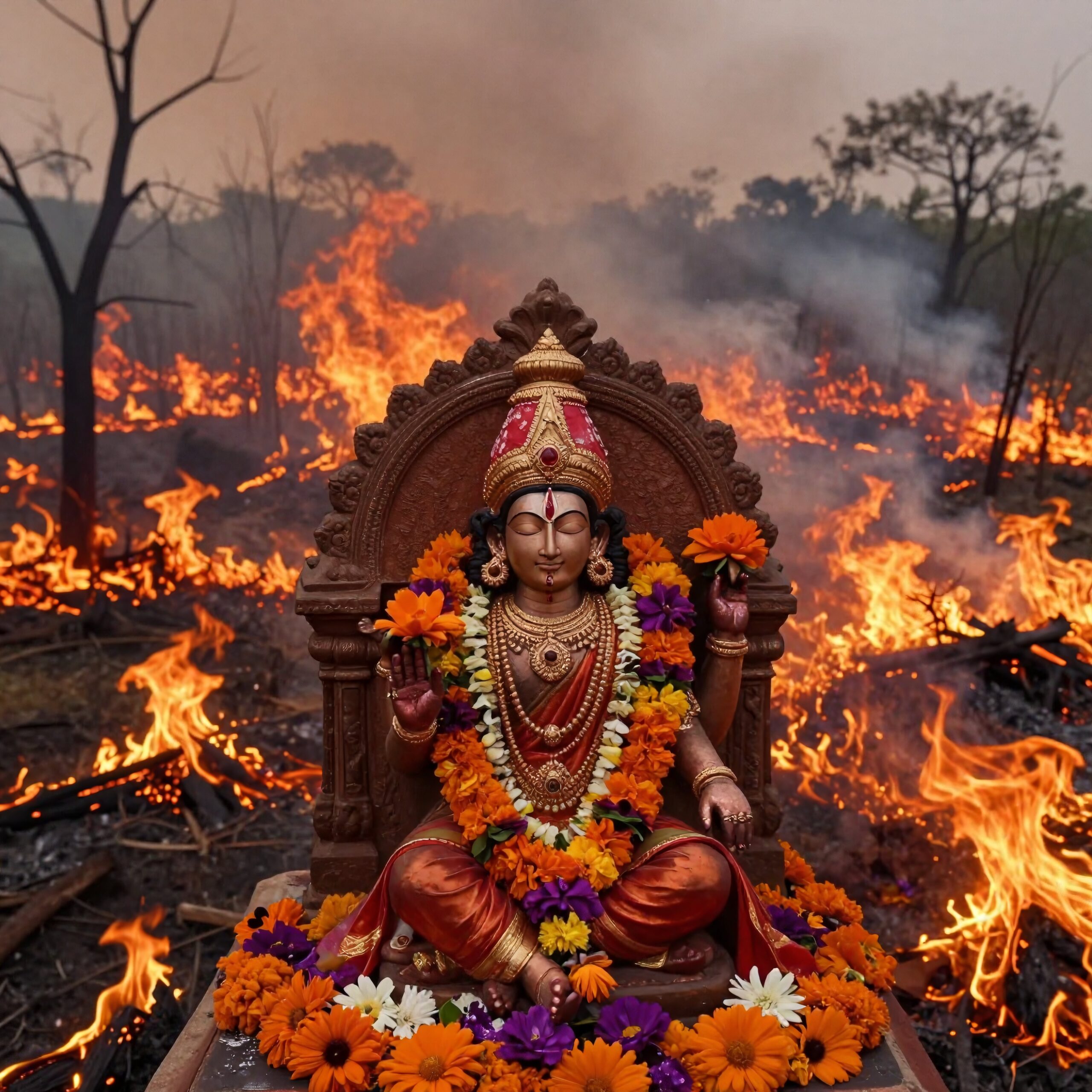 Divine Serenity Amidst Fierce Flames