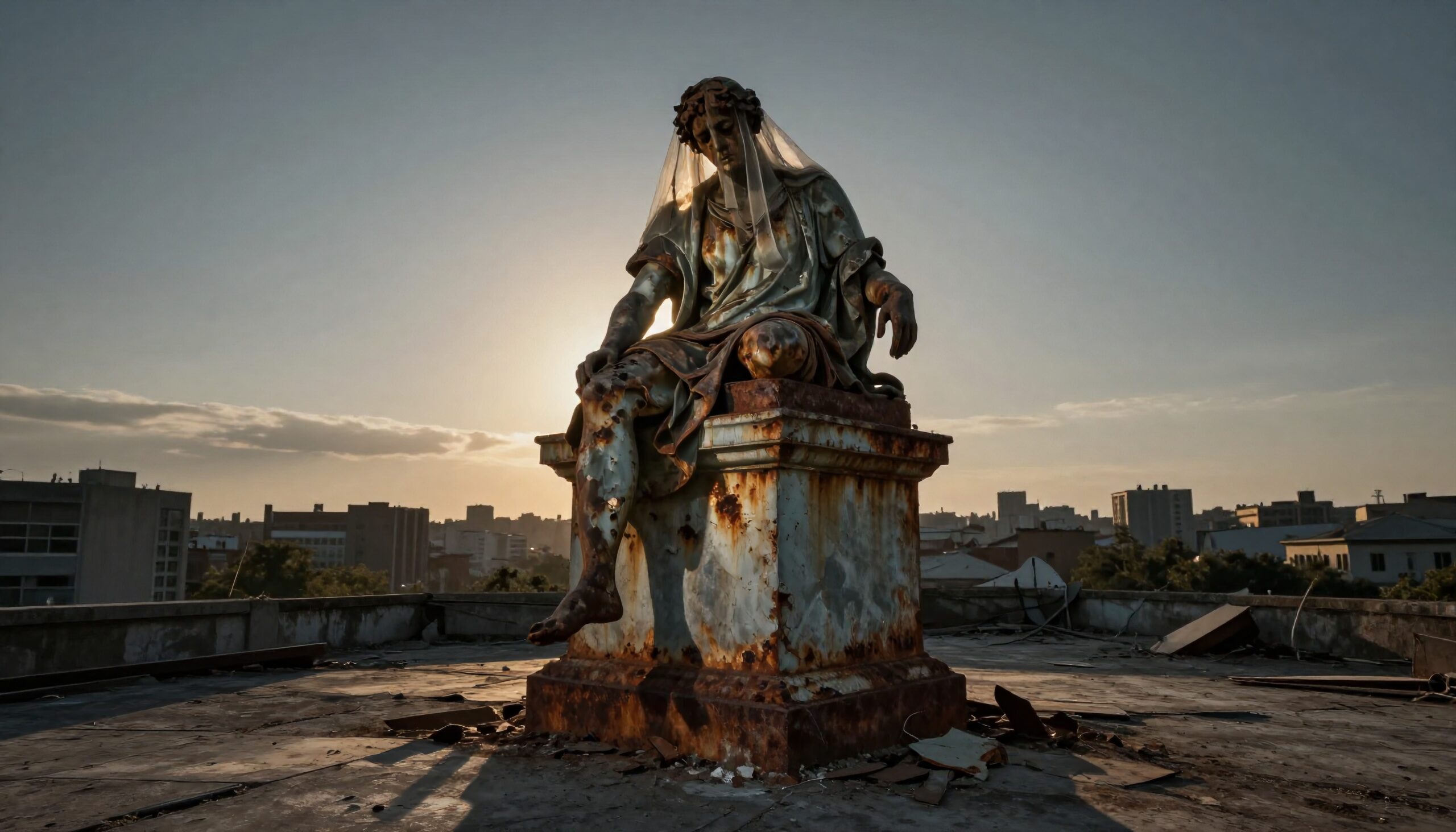 Rusted Statue Overlooking the City