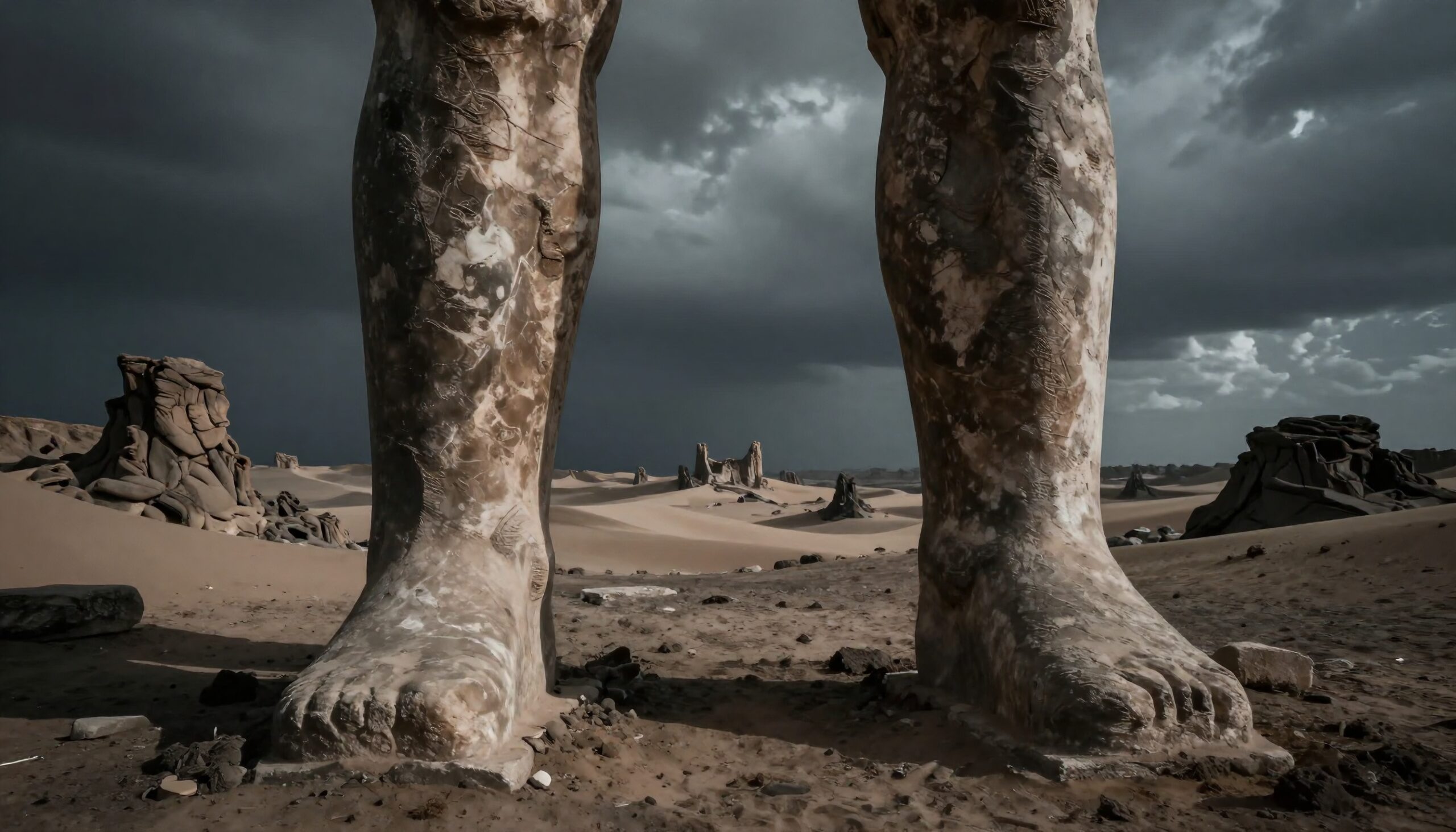 Ancient Statue Ruins in Desert