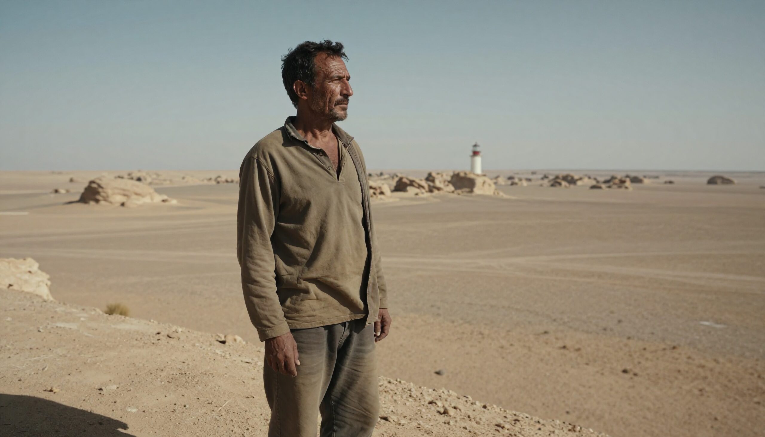 Desert Man and Isolated Lighthouse