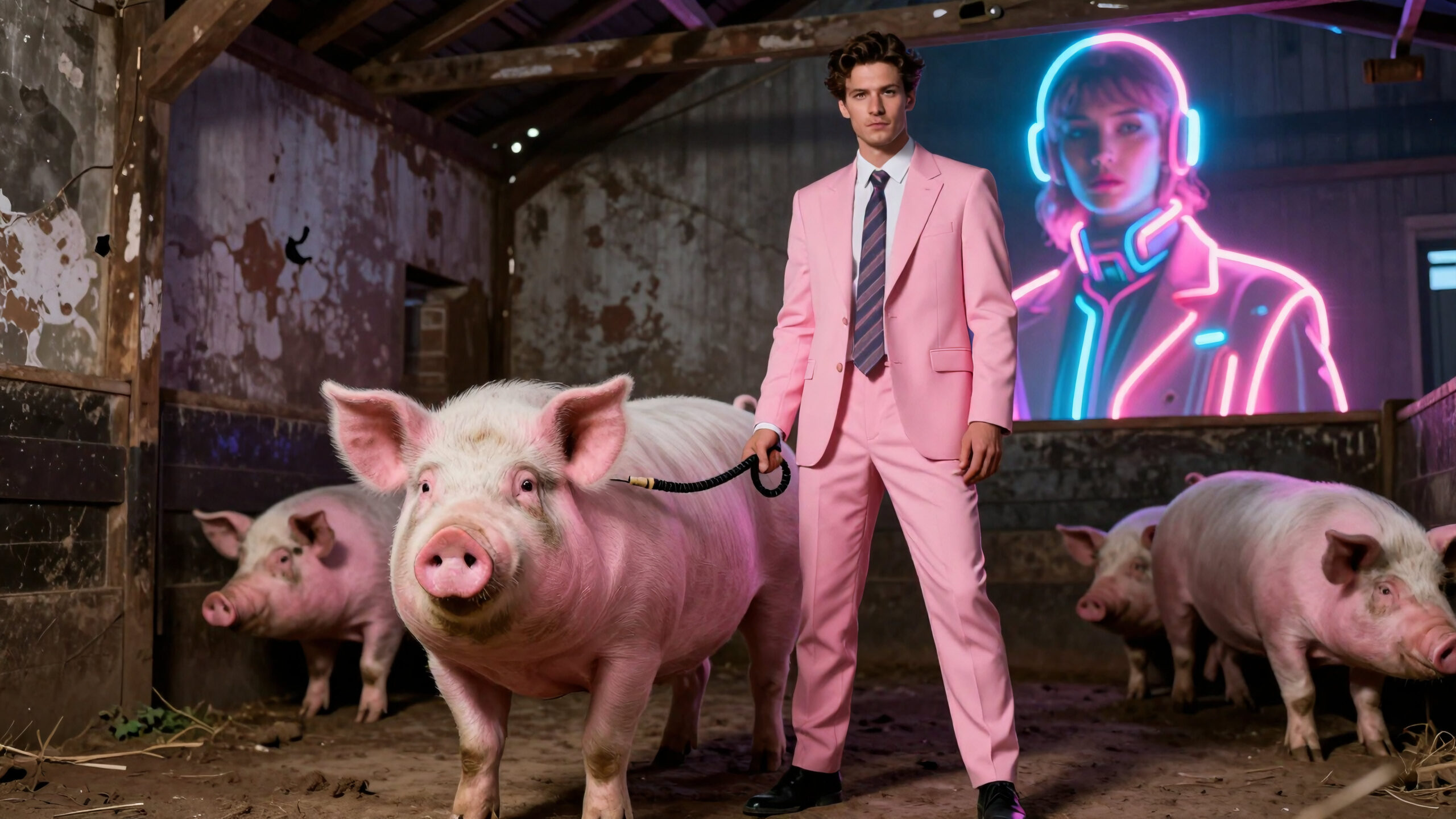 Pink Suit Neon Pig Barn
