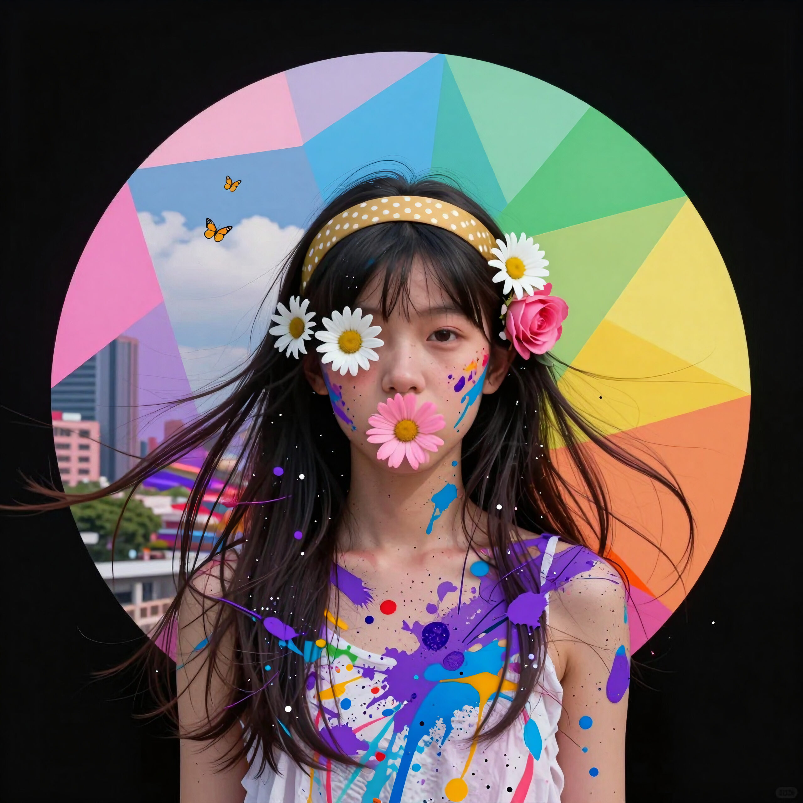 Young Woman with Floral Face Makeup