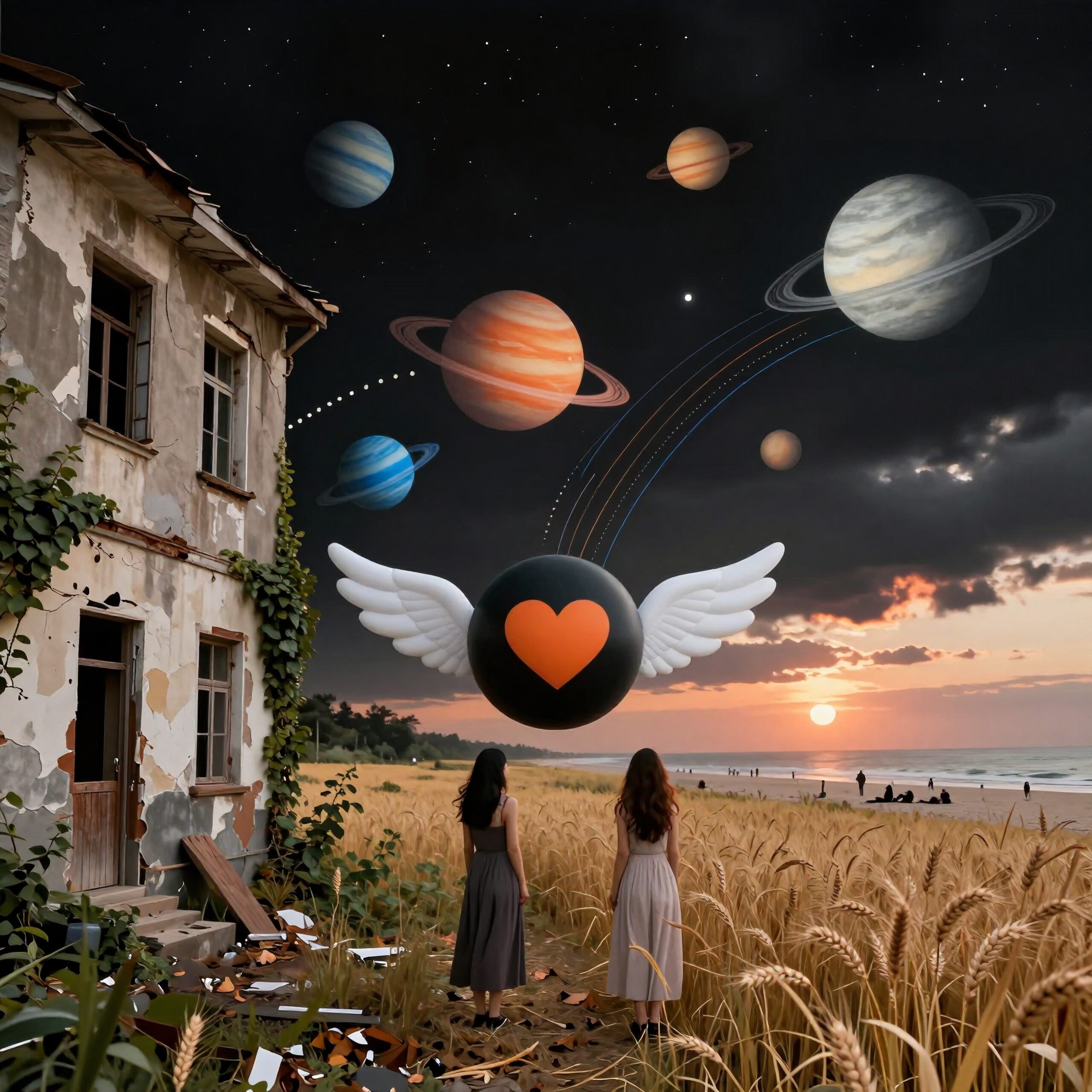 Surreal Celestial Night Sky Scene