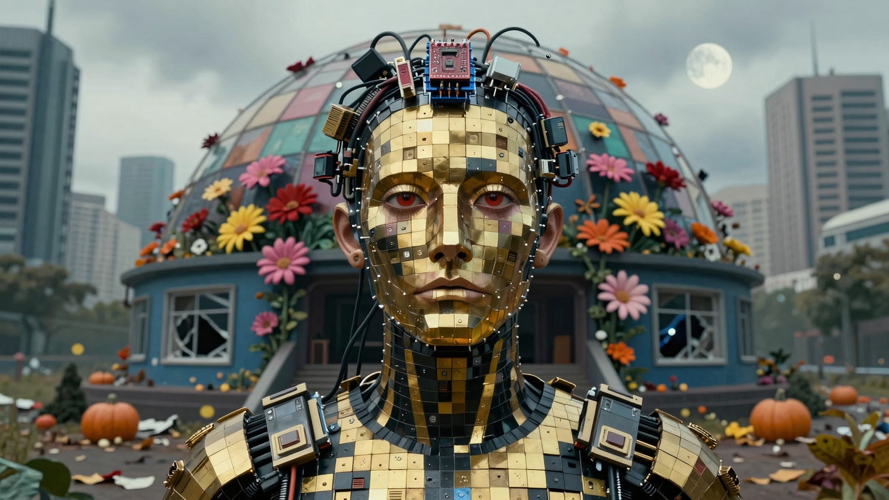 Futuristic Robot in Flower Garden