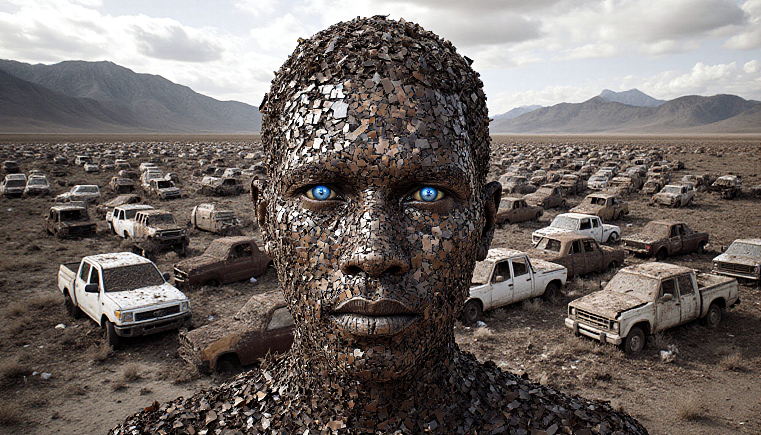 Mosaic Man Amidst Wasteland