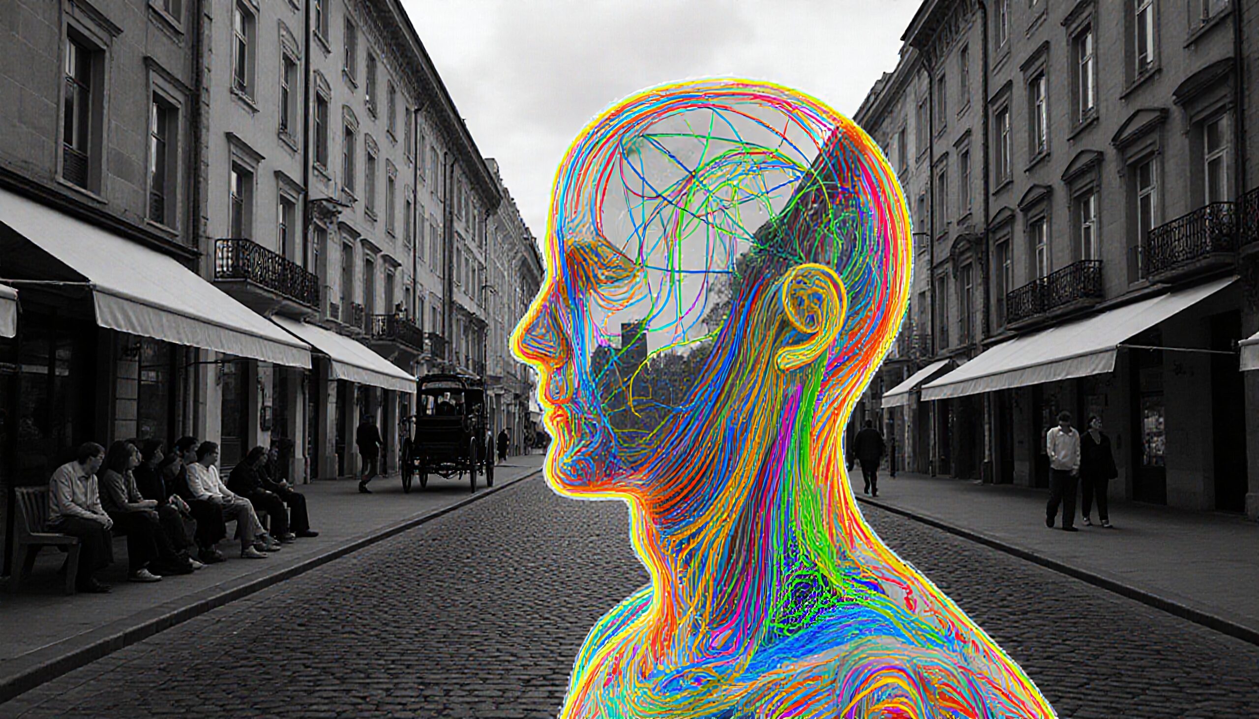 Colorful Neural Head in Cityscape