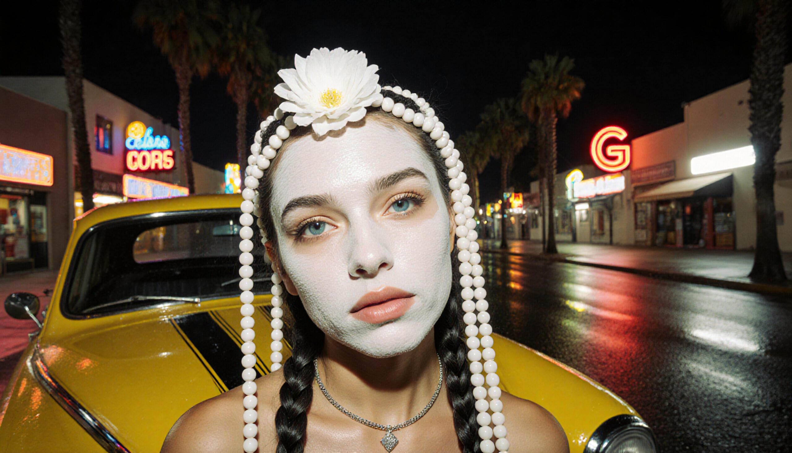 Mysterious Woman on Neon Street