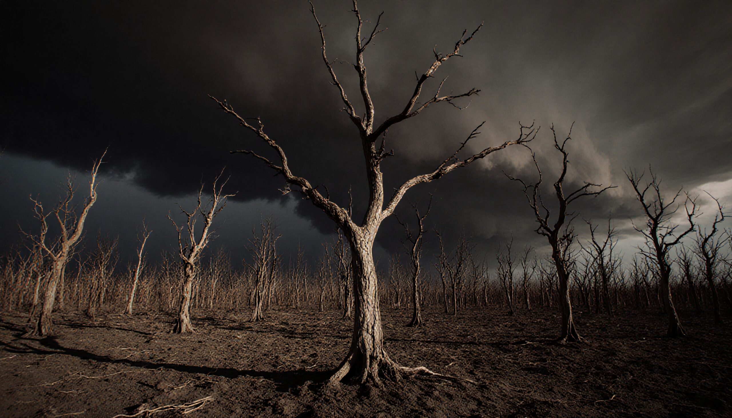 Desolate Trees Under Stormy Skies