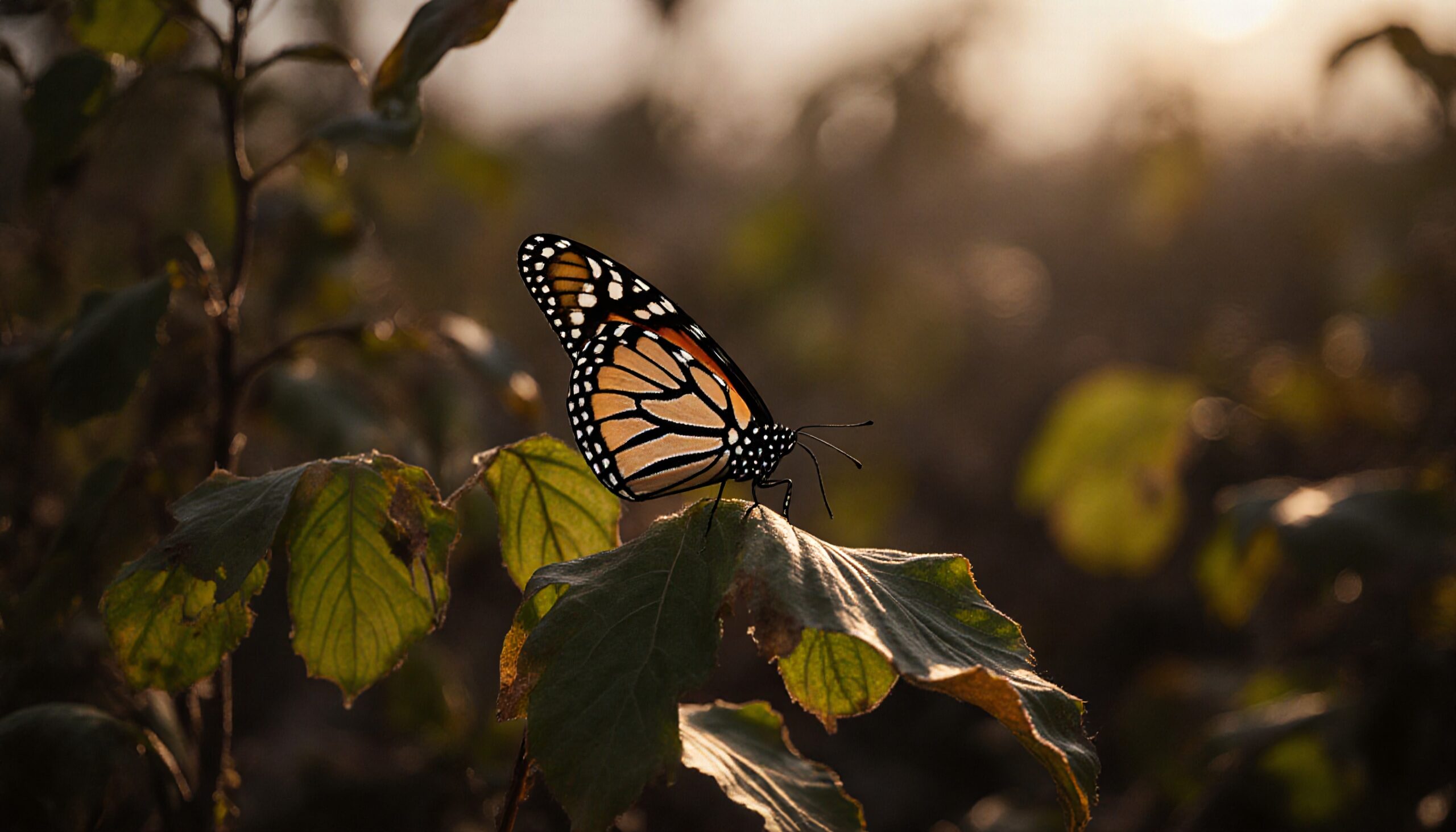Butterfly on Leaf at Sunset
