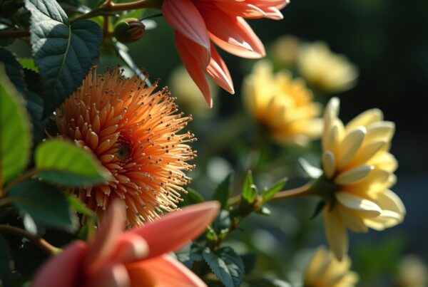 Colorful orange and yellow flowers in sunlight.