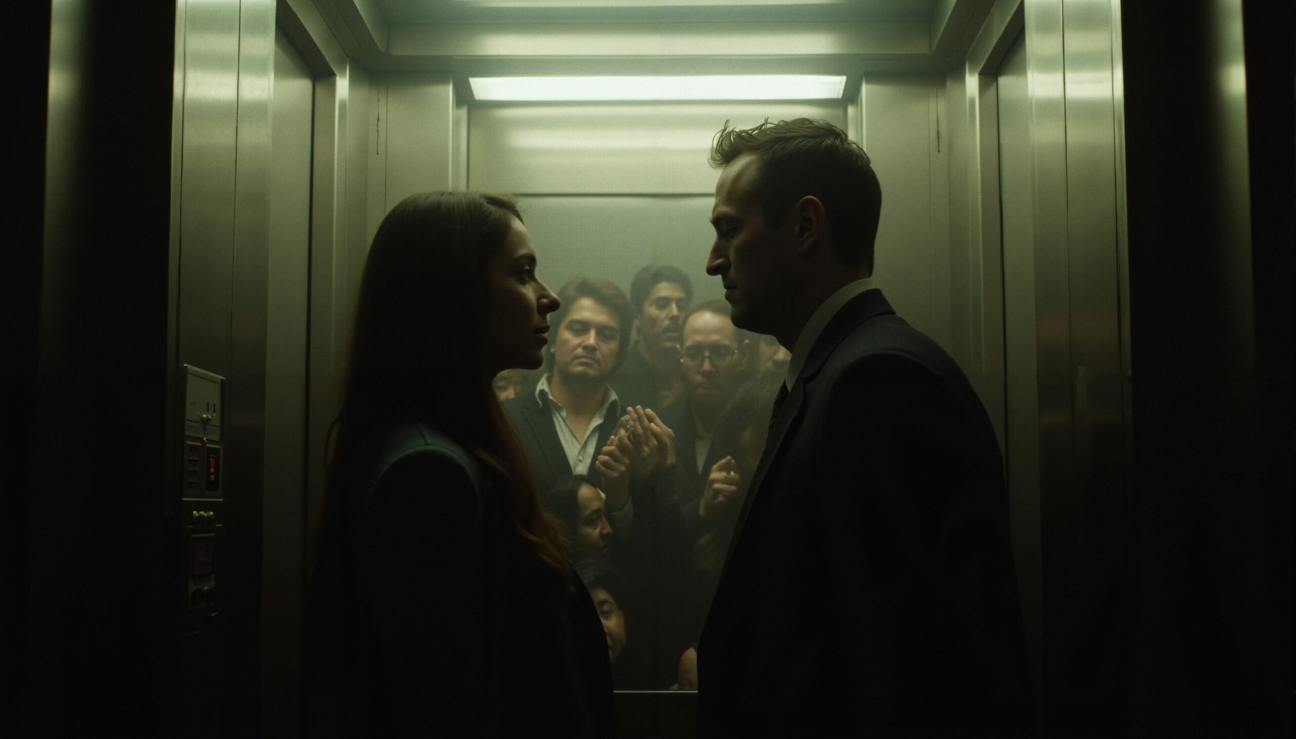 Elevator Confrontation Tense Atmosphere