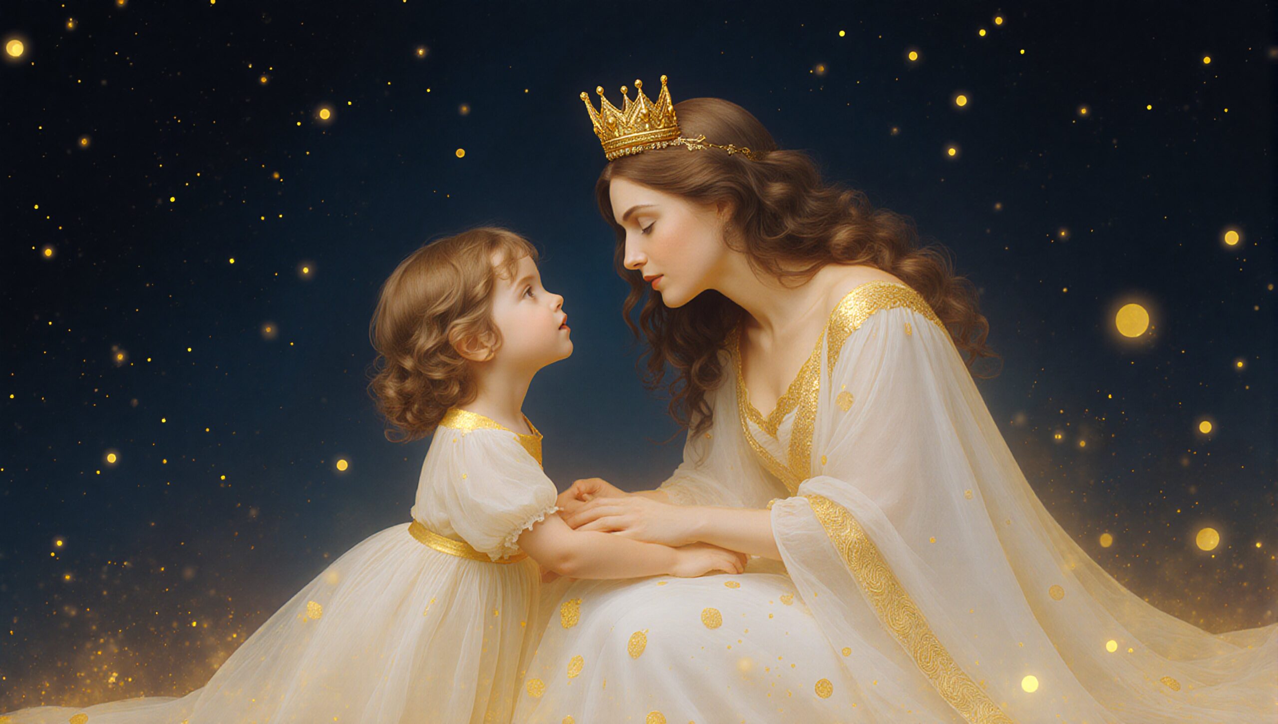 Magical mother-daughter starlit moment