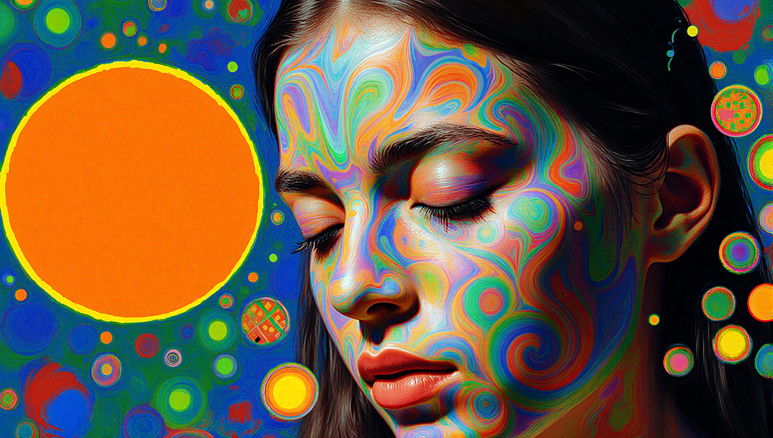 Psychedelic Portrait With Orange Sun