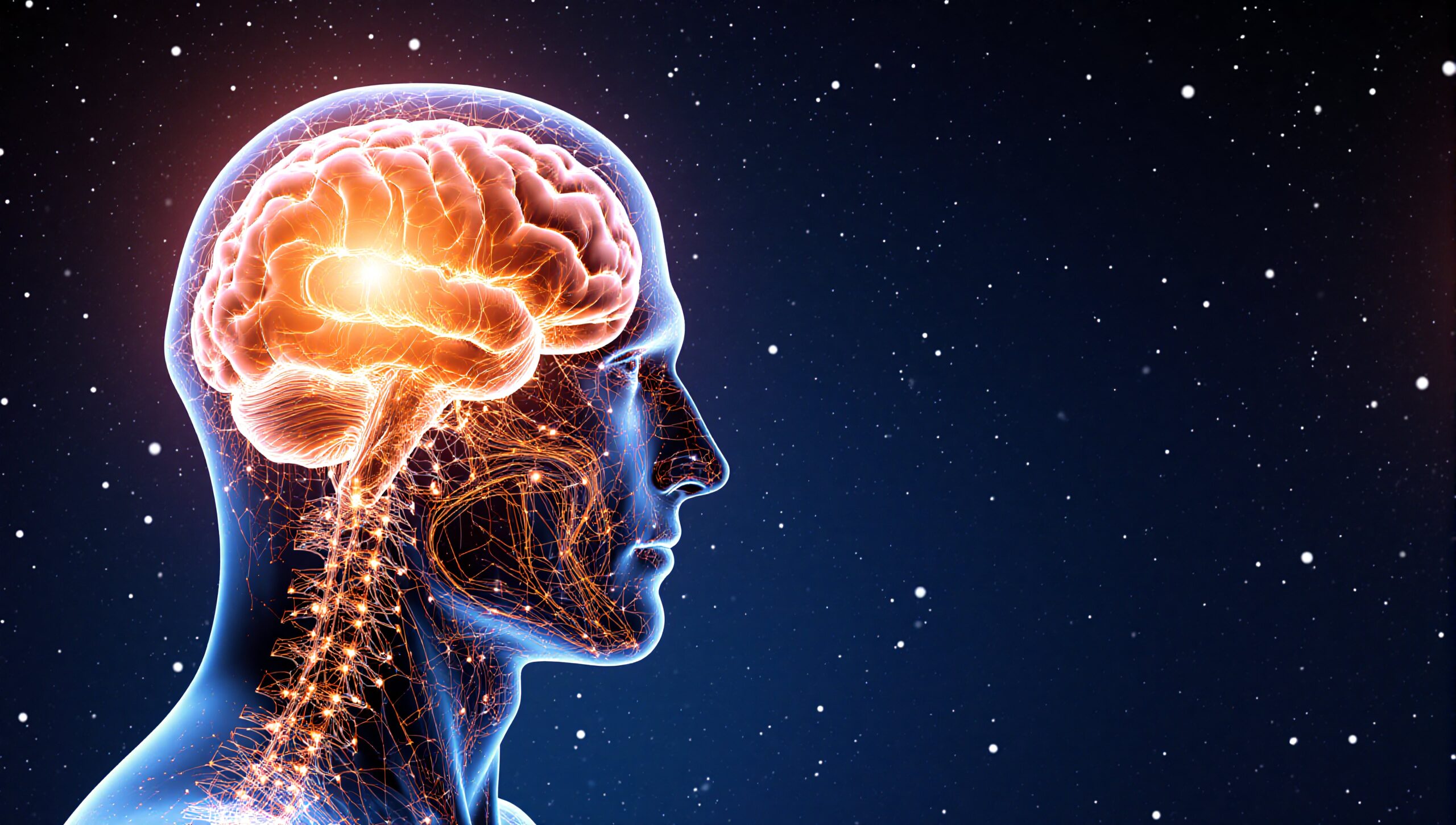 Glowing Brain in Starry Night