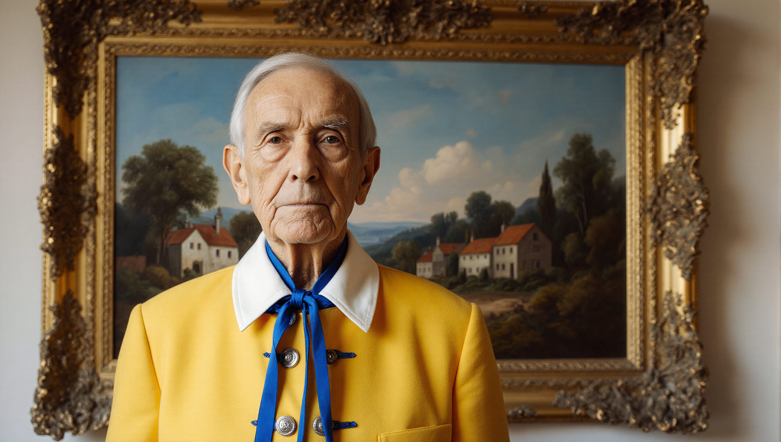 Elderly Man Against Artistic Background