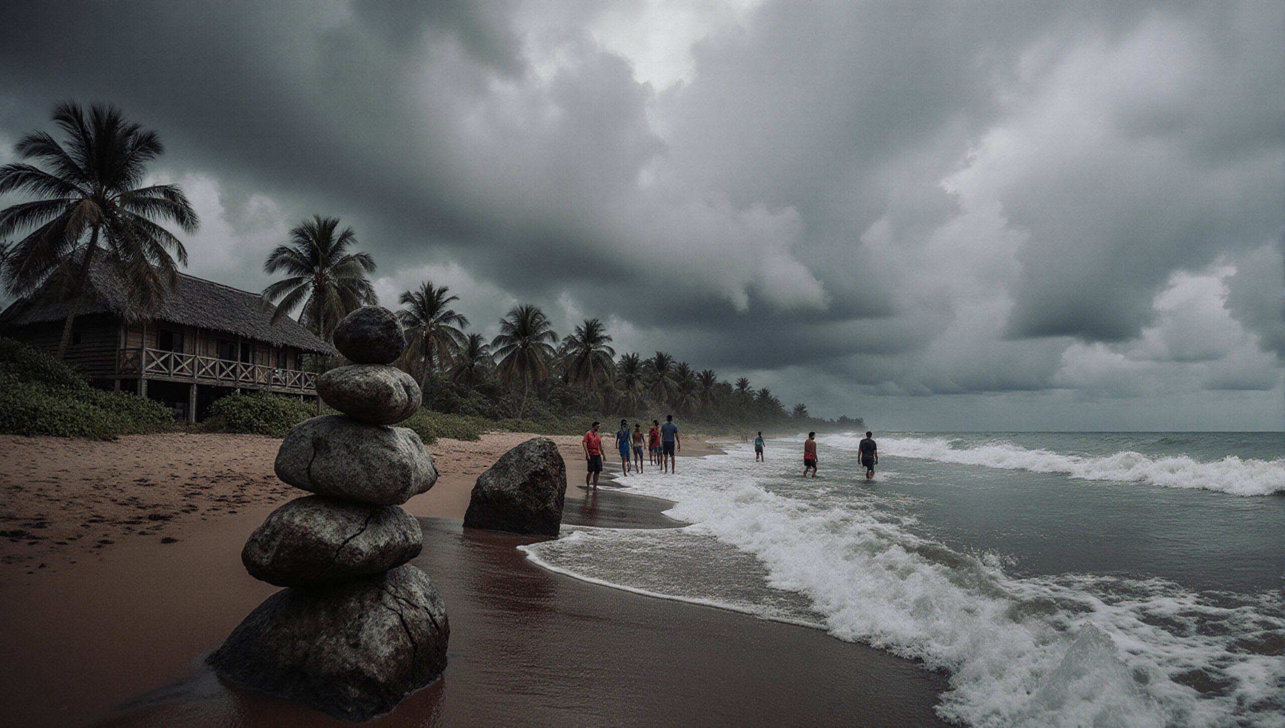 Stormy Beach with Palm Trees
