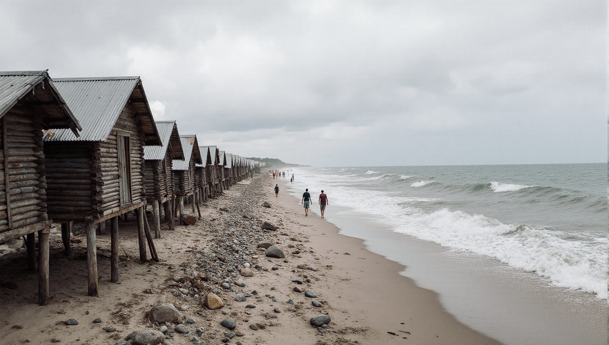 Rustic Beach Huts and Shoreline