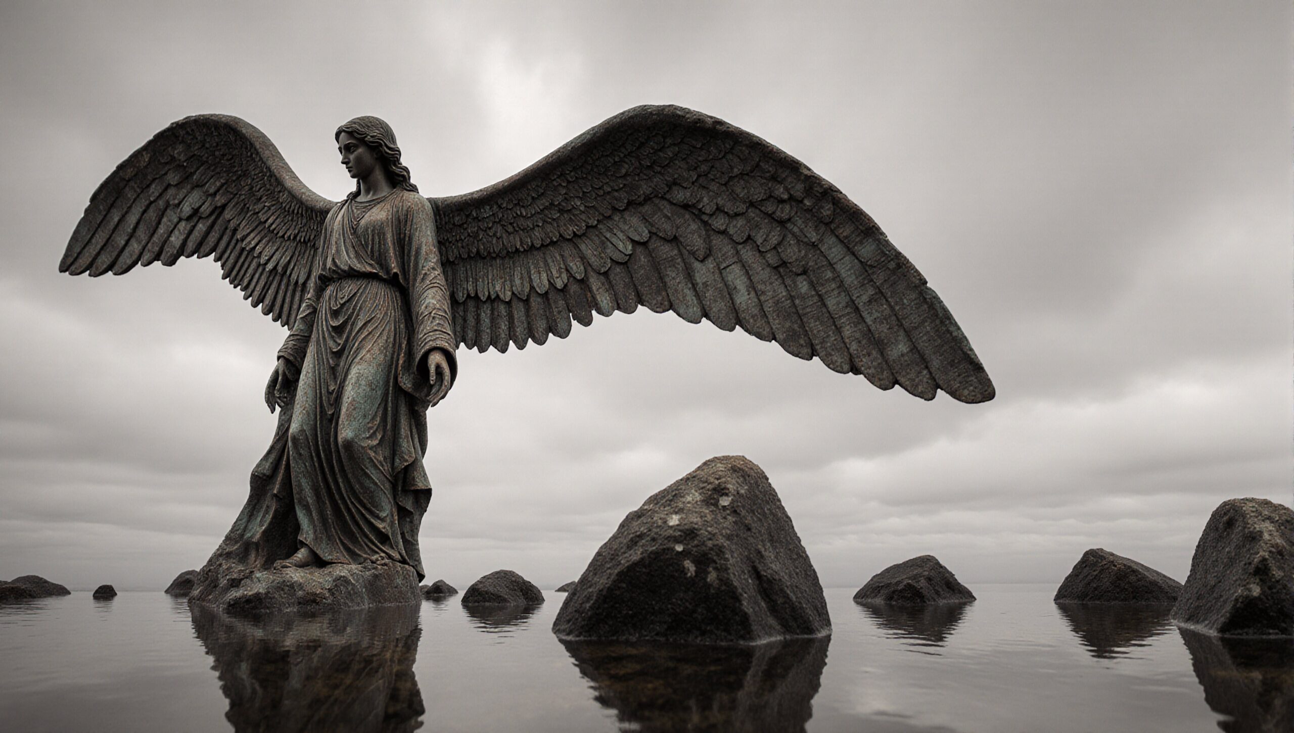 Angel Statue by Reflective Waters