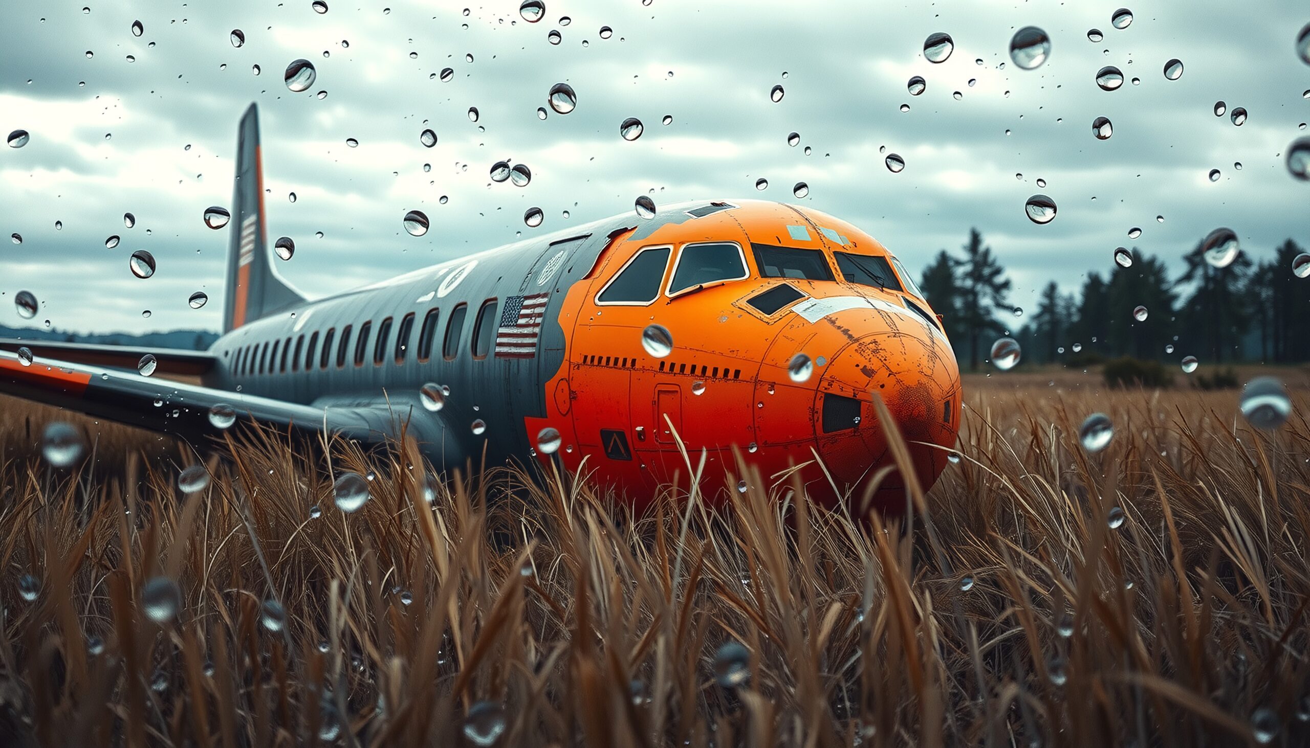Rainy Landscape with Abandoned Plane
