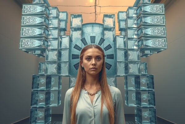 Futuristic Glass Installation with Woman - Modern Technology Art