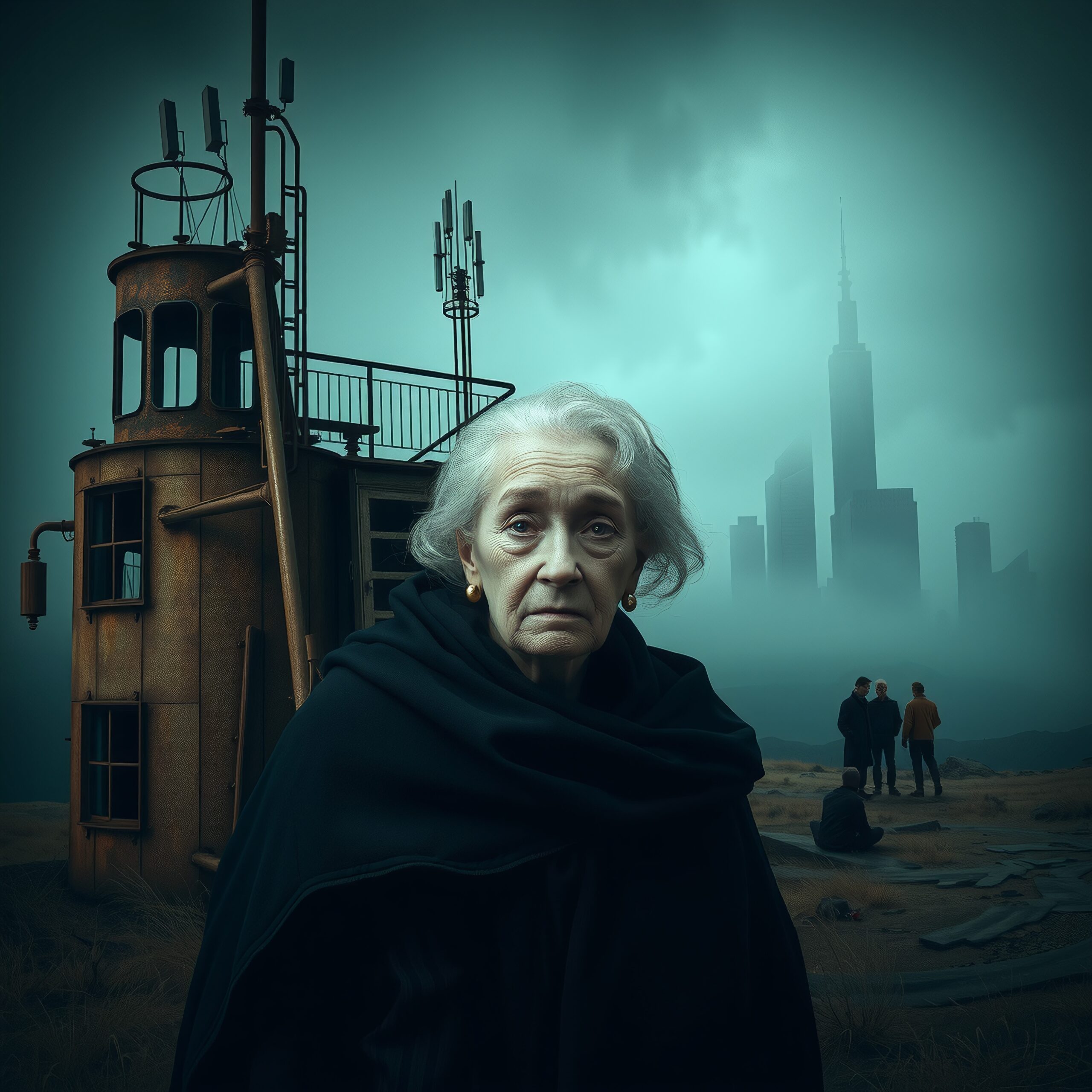 Post-apocalyptic scene with woman