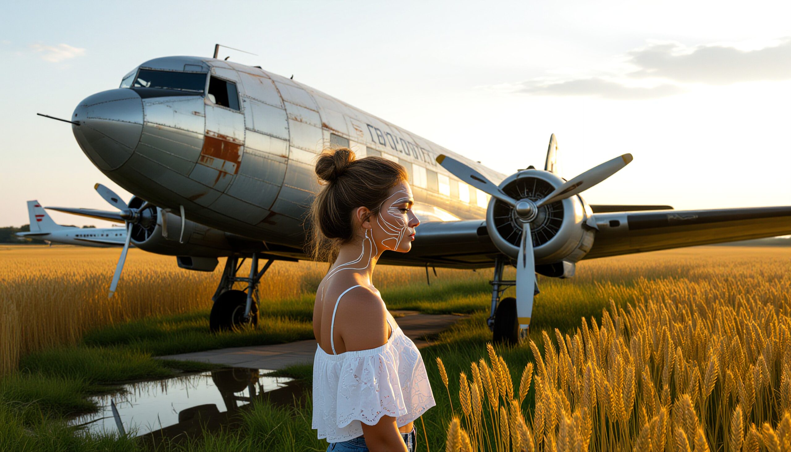 Vintage Plane and Painted Woman