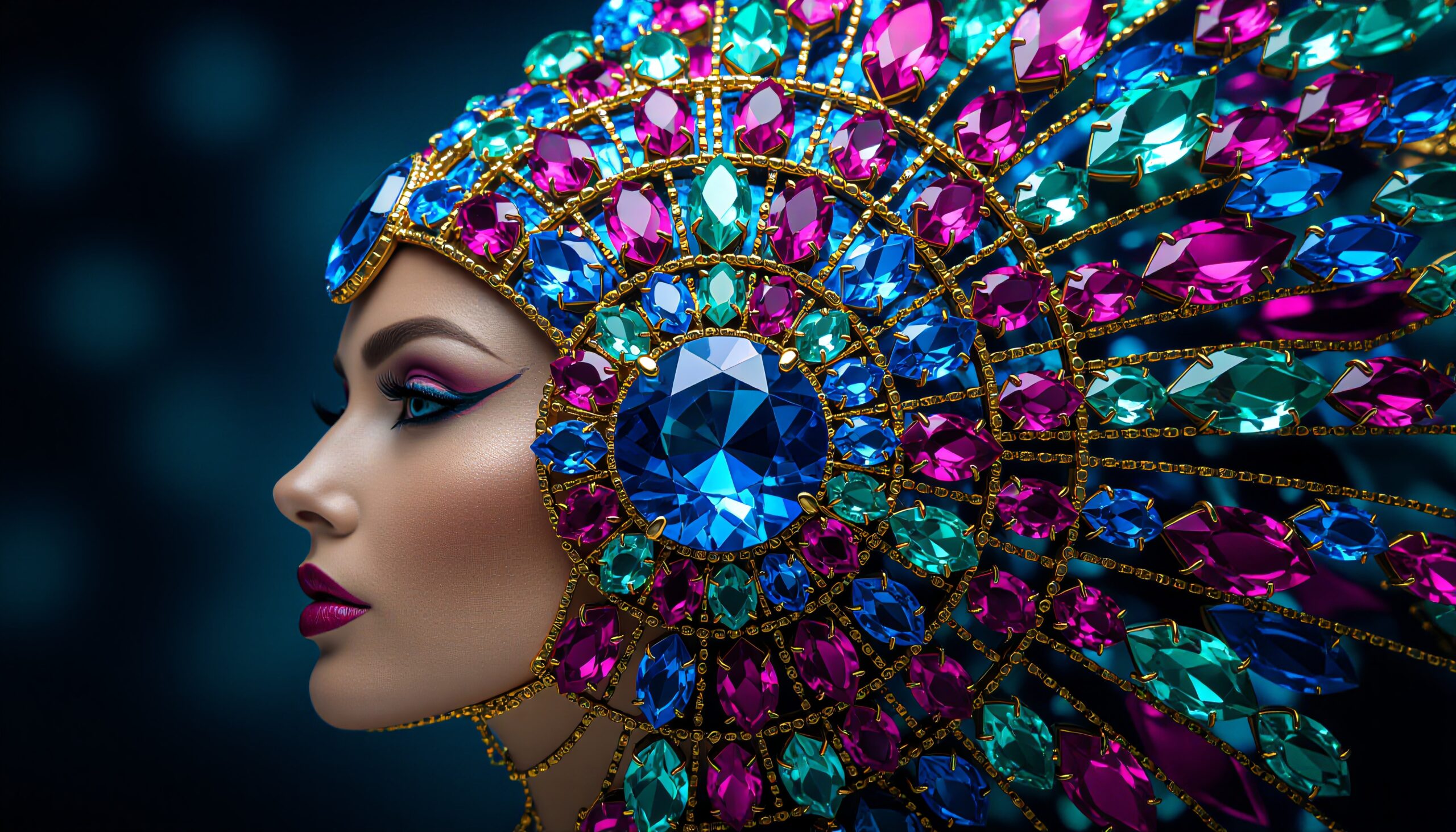 Vibrant Gemstone Headdress Portrait