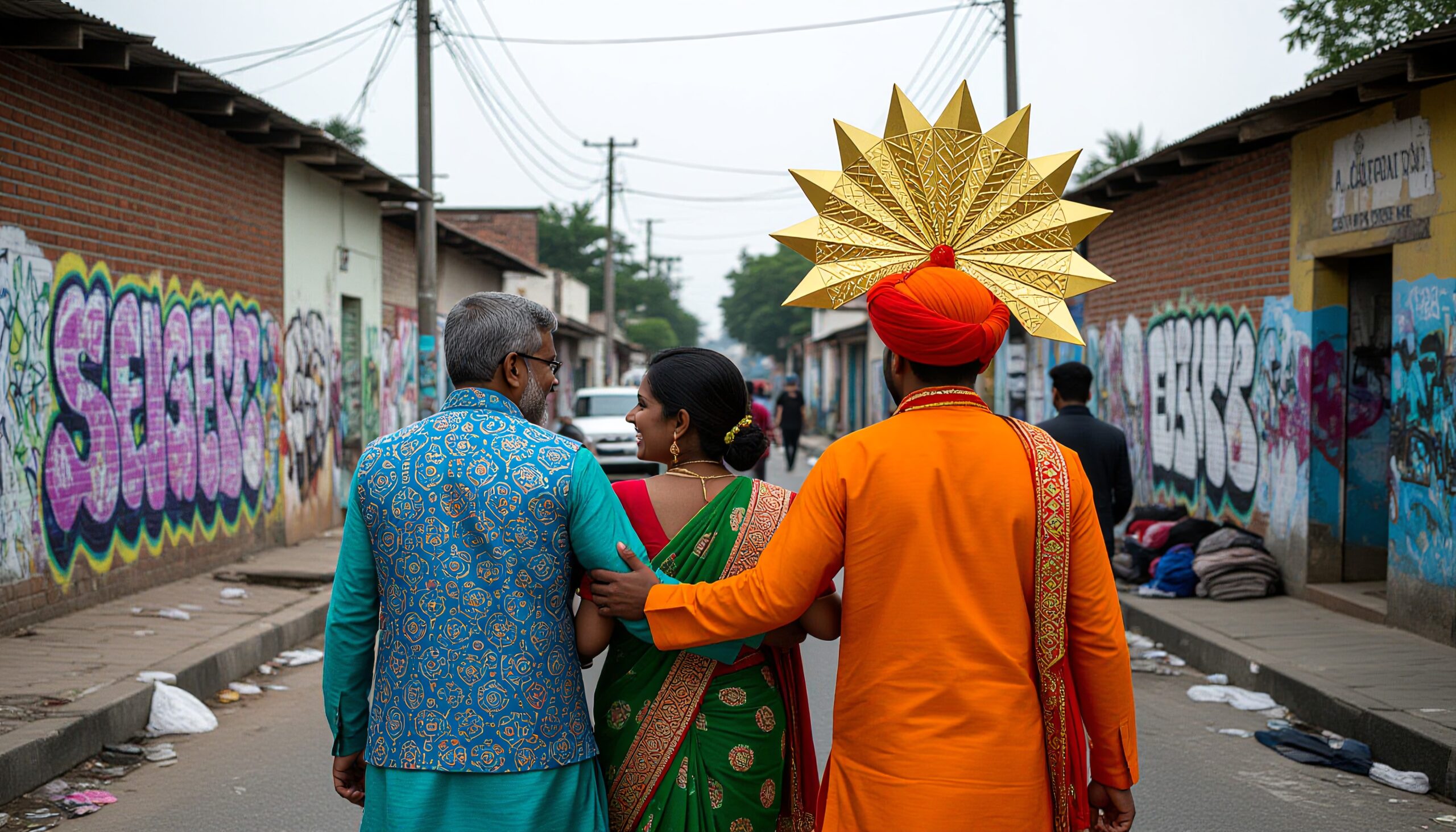 Serene Walk Amidst Vibrant Graffiti