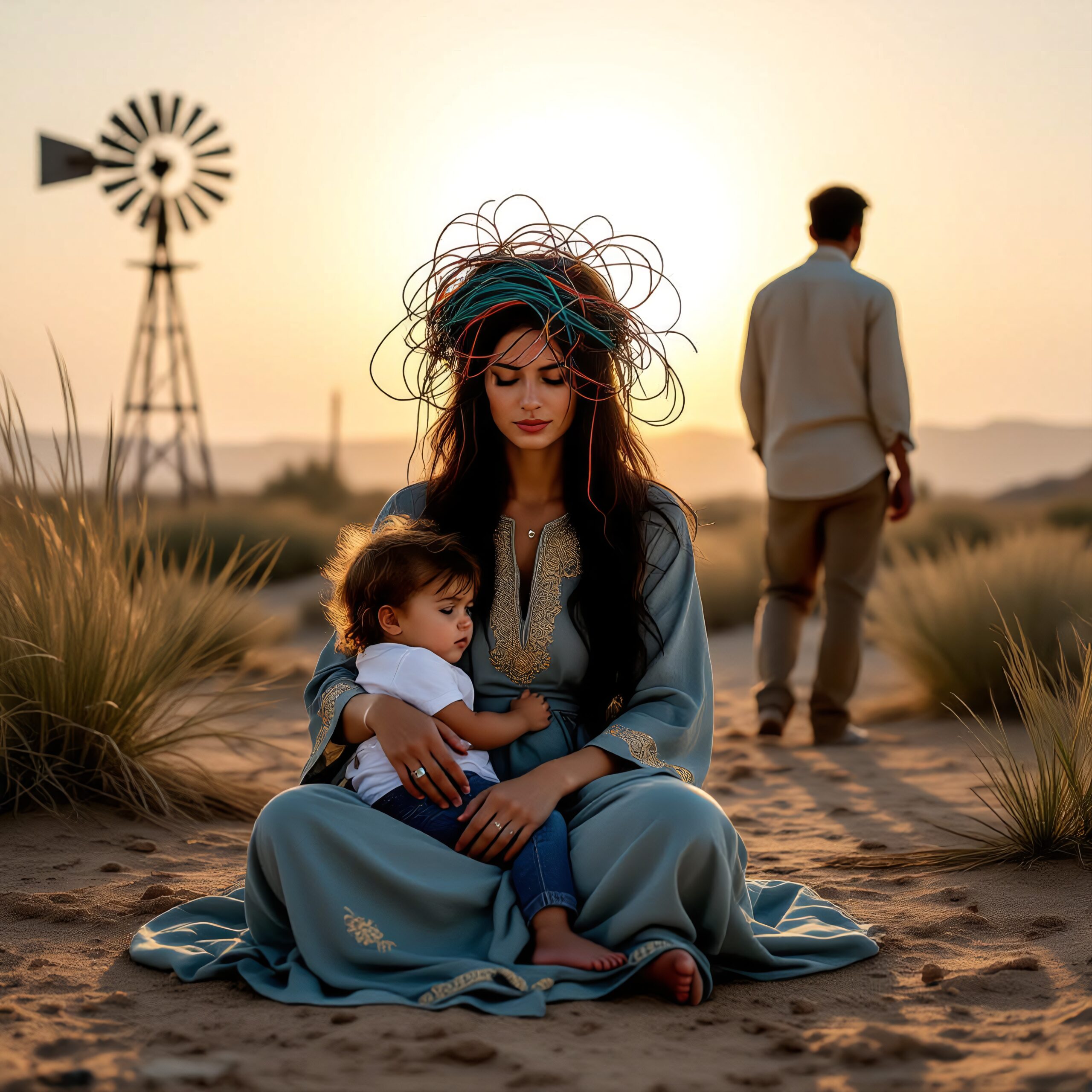 Desert Family at Sunset Scene
