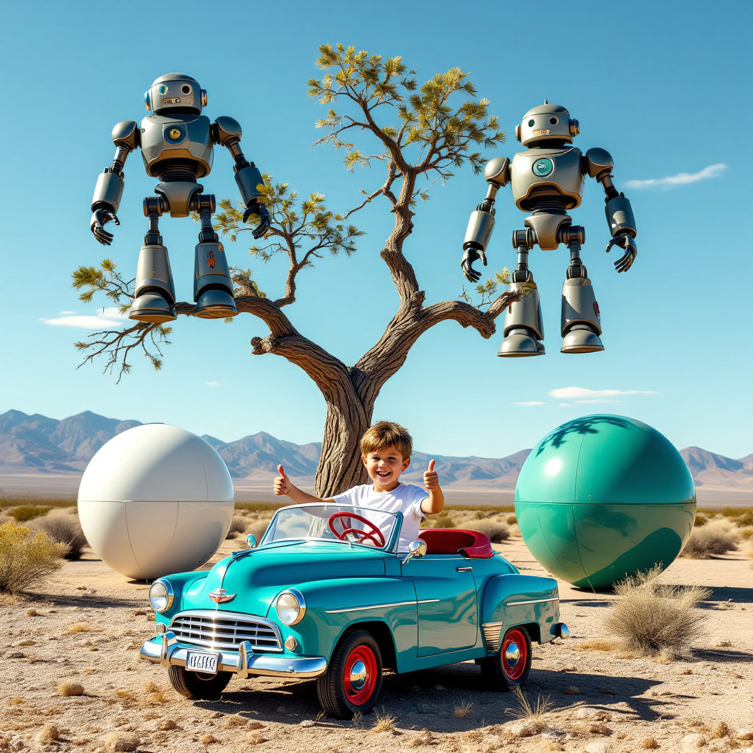 Boy’s Desert Adventure with Robots