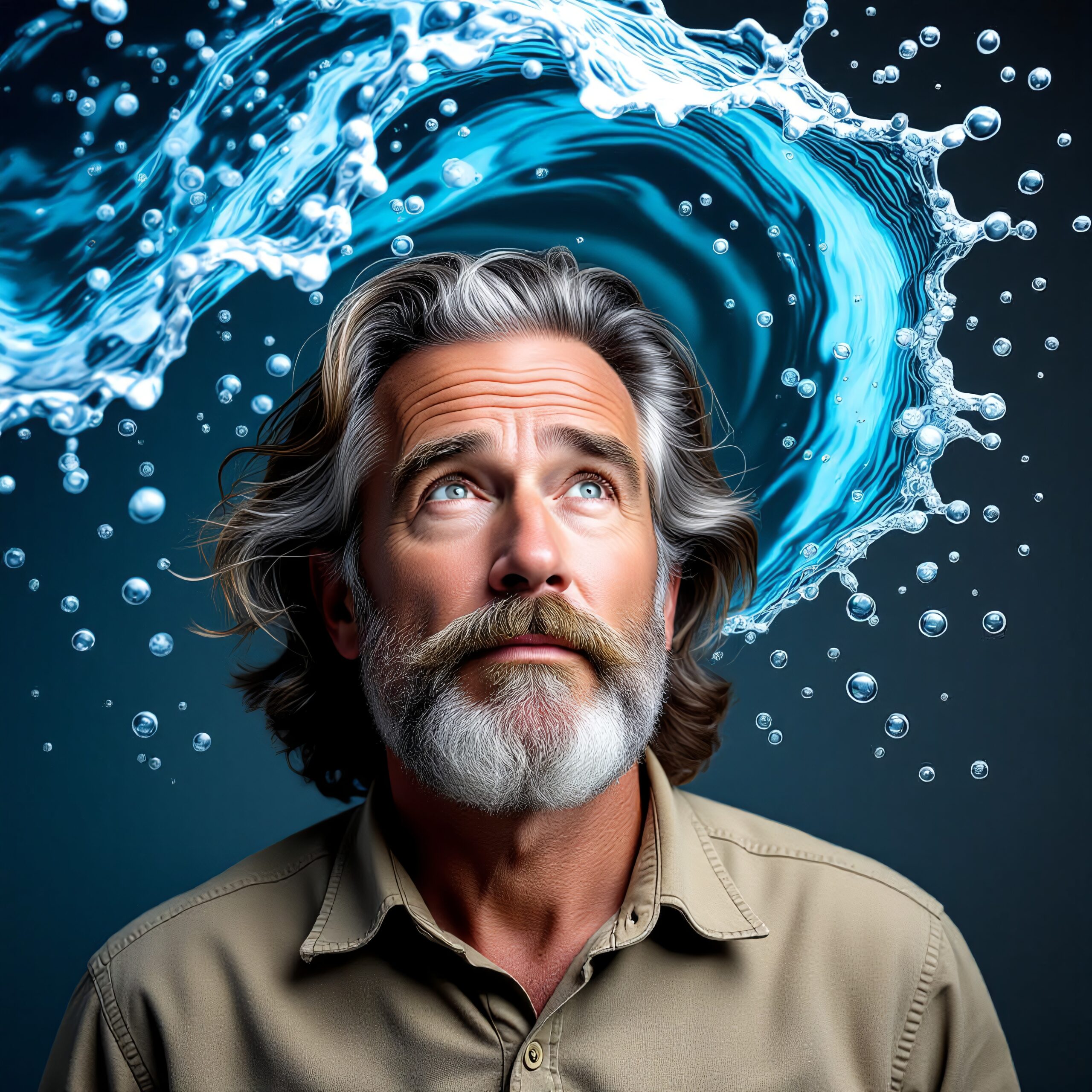 Thoughtful man and water swirl