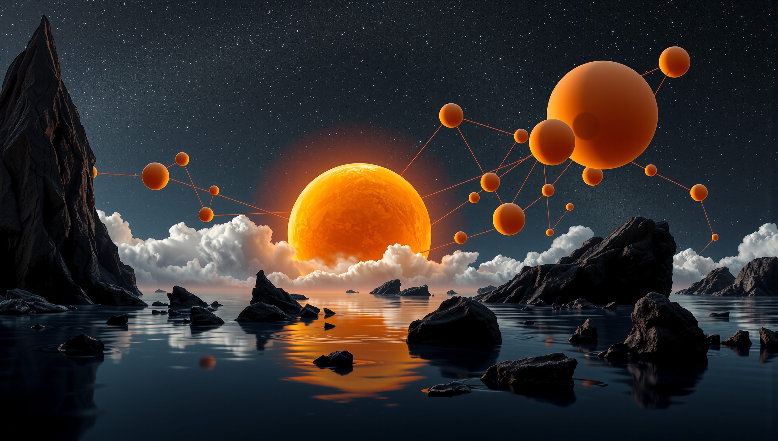 Celestial Spheres Over Tranquil Waters