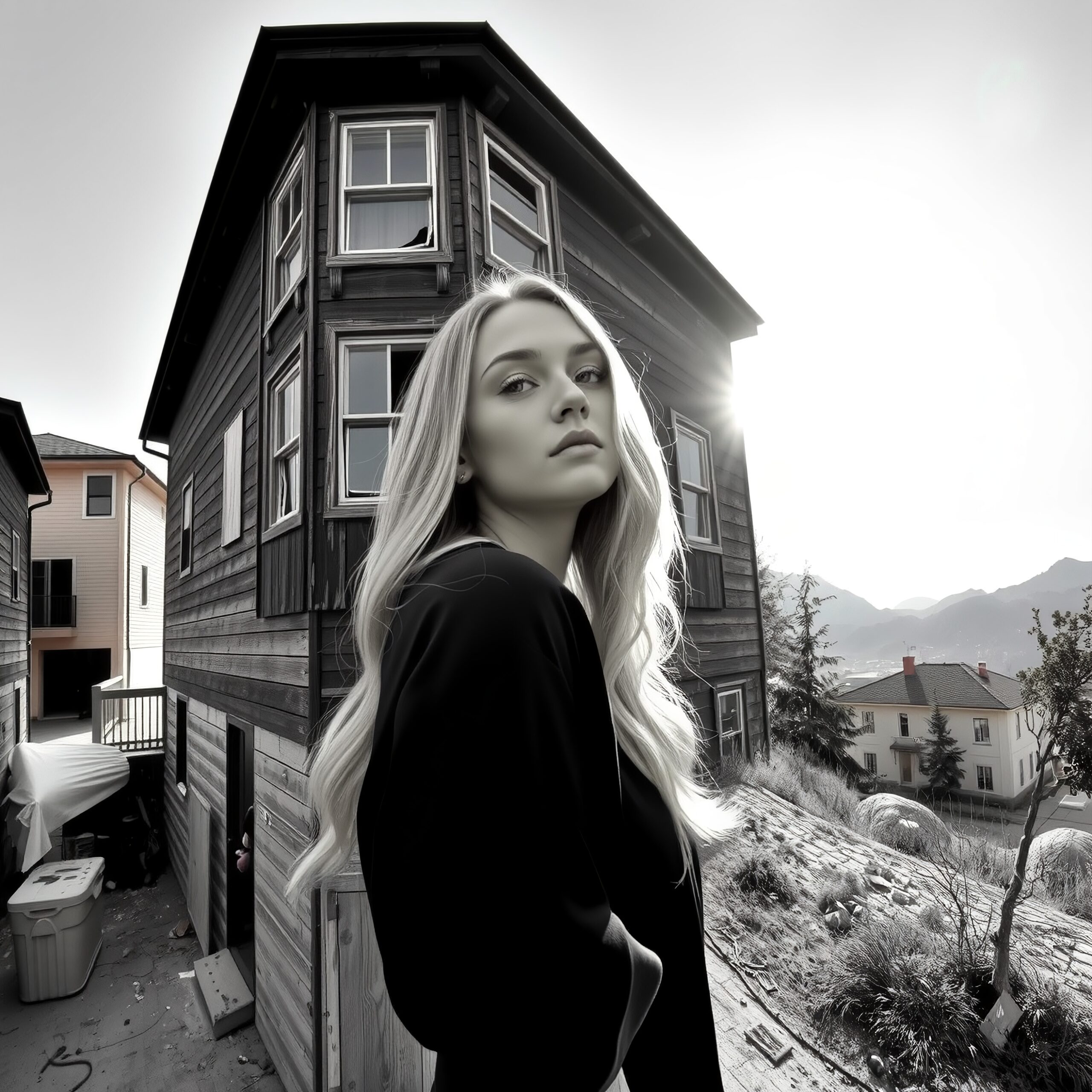 Suburban Reflection Woman’s Serious Gaze