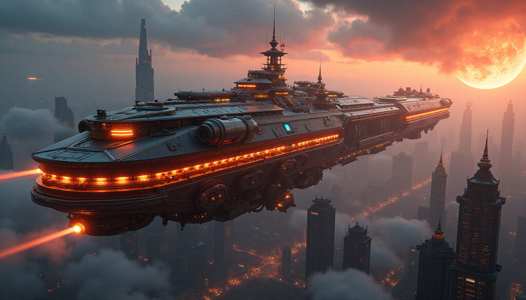 Sci-Fi Mega-Ship Dominating a Futuristic City
