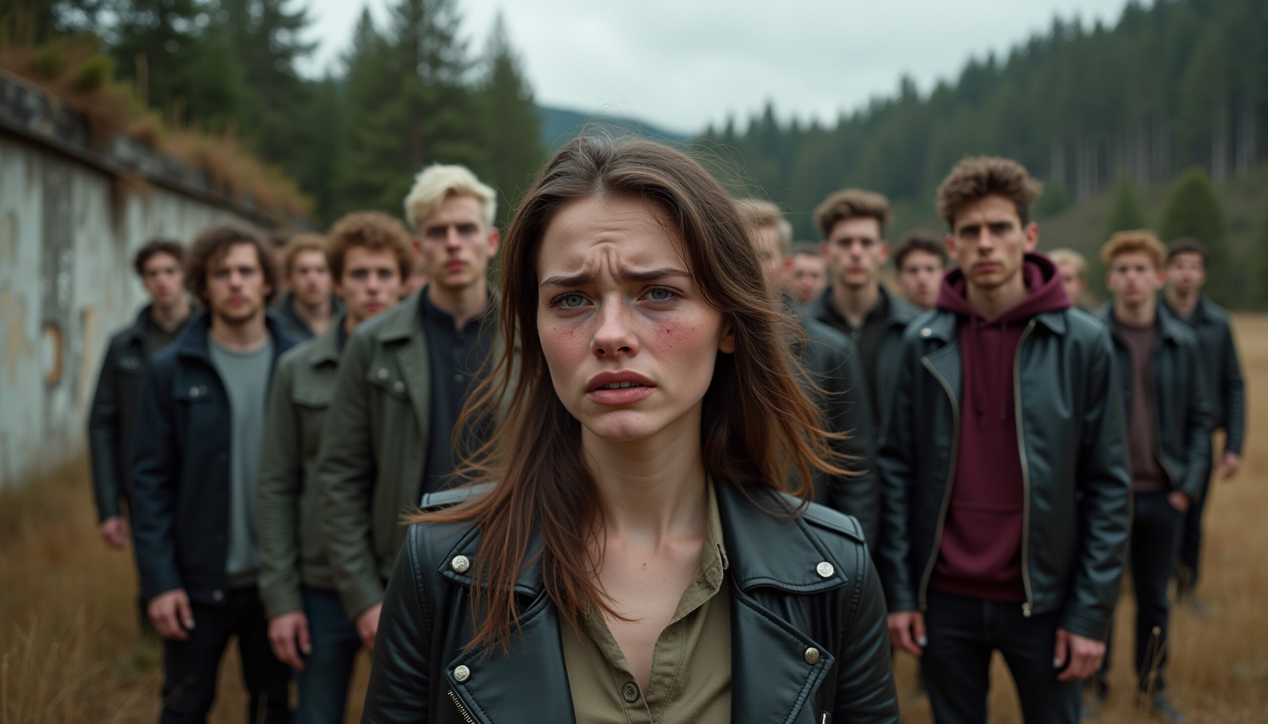 Gathered group in dramatic confrontation