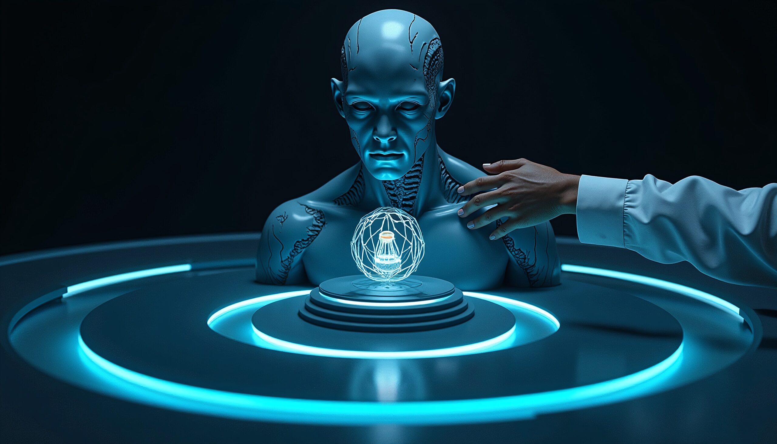 Blue Holographic Sphere Interaction