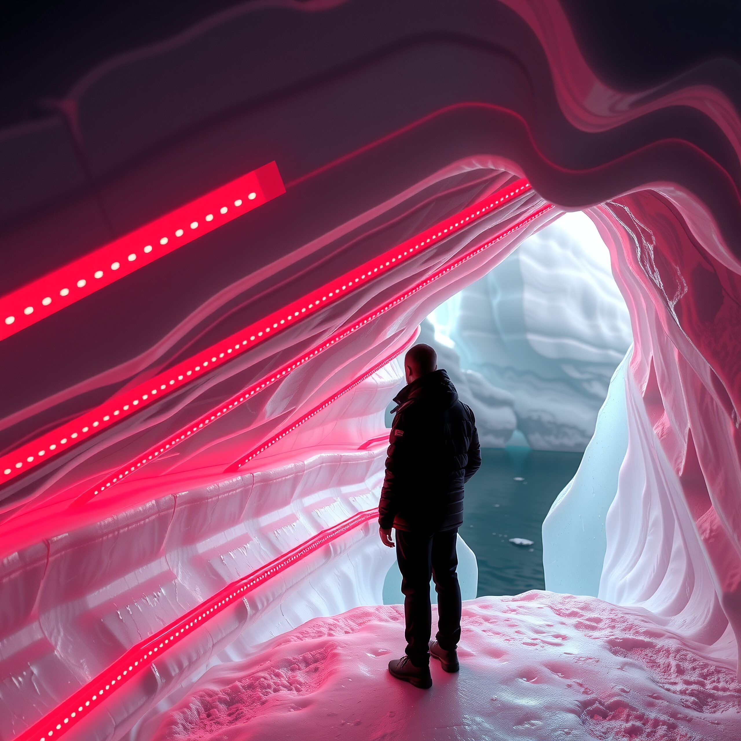 LED Lit Ice Cave Exploration
